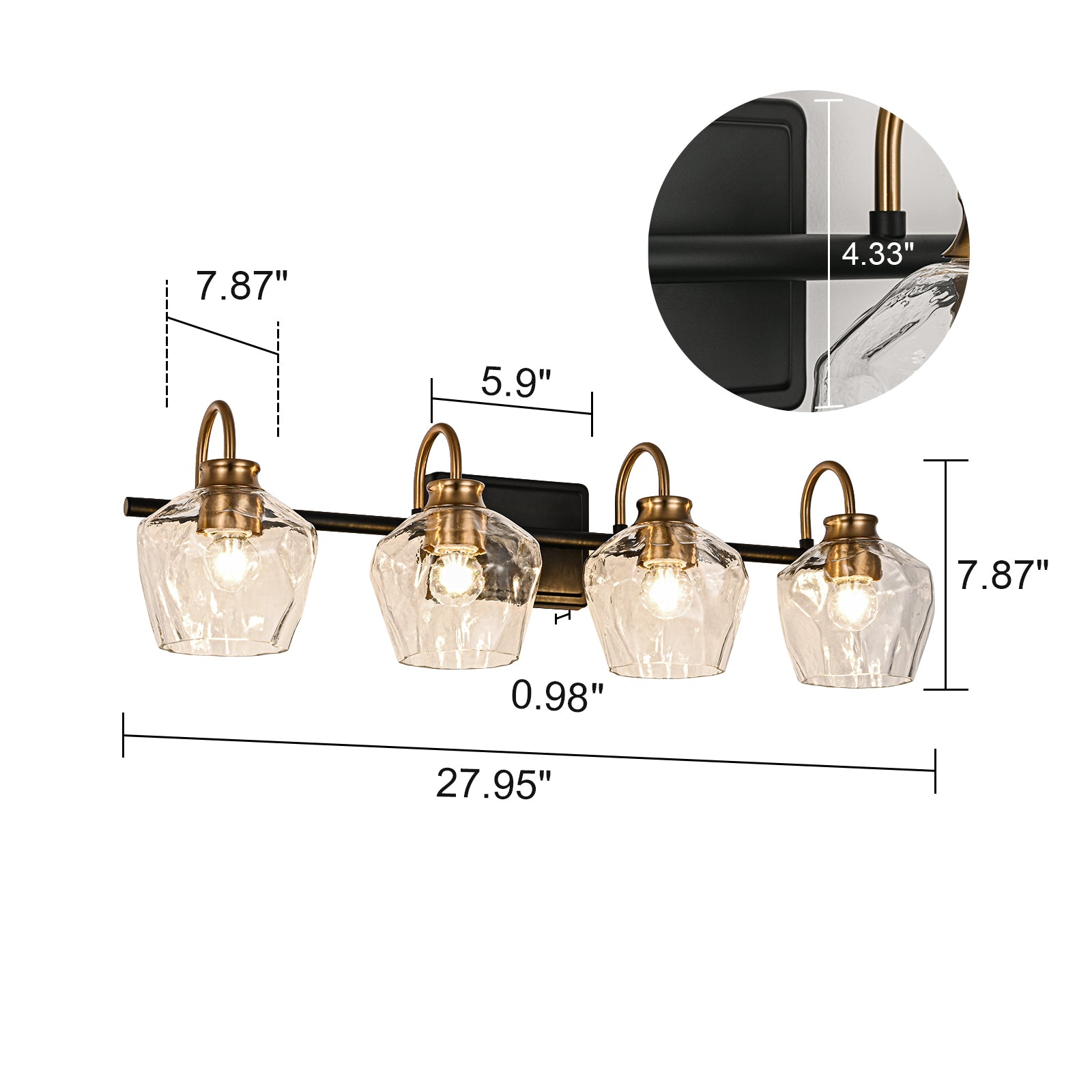 Glowlings 3/4-Light Modern Diamond-pattern Textured Glass Dimmable Bathroom Vanity Light