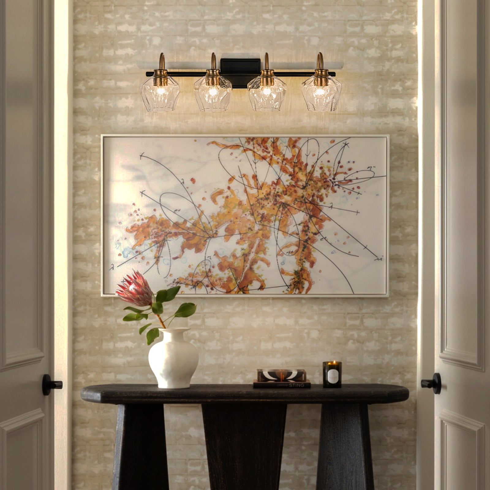 Glowlings 3/4-Light Modern Diamond-pattern Textured Glass Dimmable Bathroom Vanity Light
