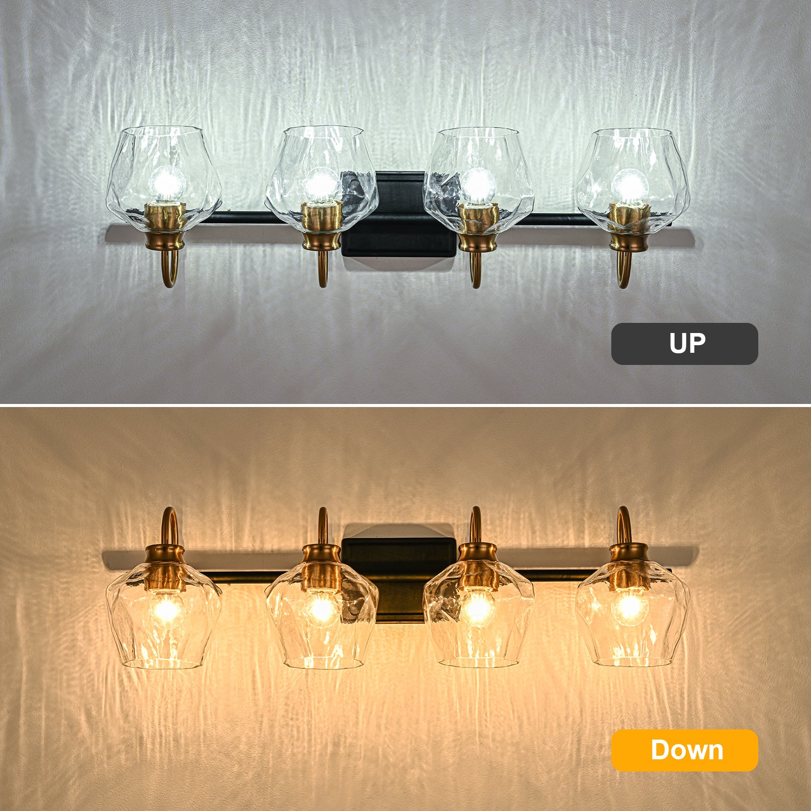 Glowlings 3/4-Light Modern Diamond-pattern Textured Glass Dimmable Bathroom Vanity Light