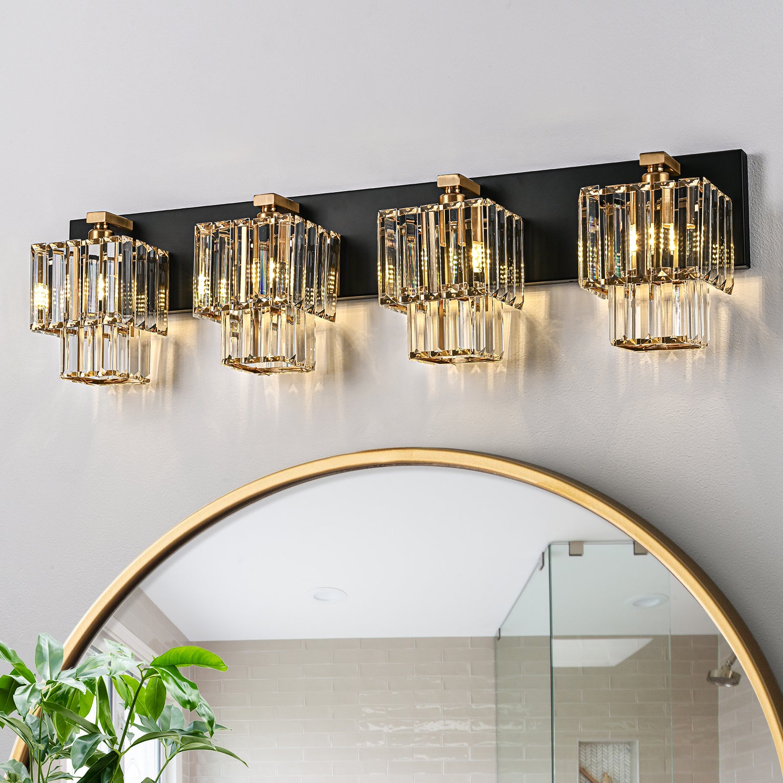 Glowlings 4/5-Light Modern Dimmable 2-Tier Crystal Bathroom Vanity Light