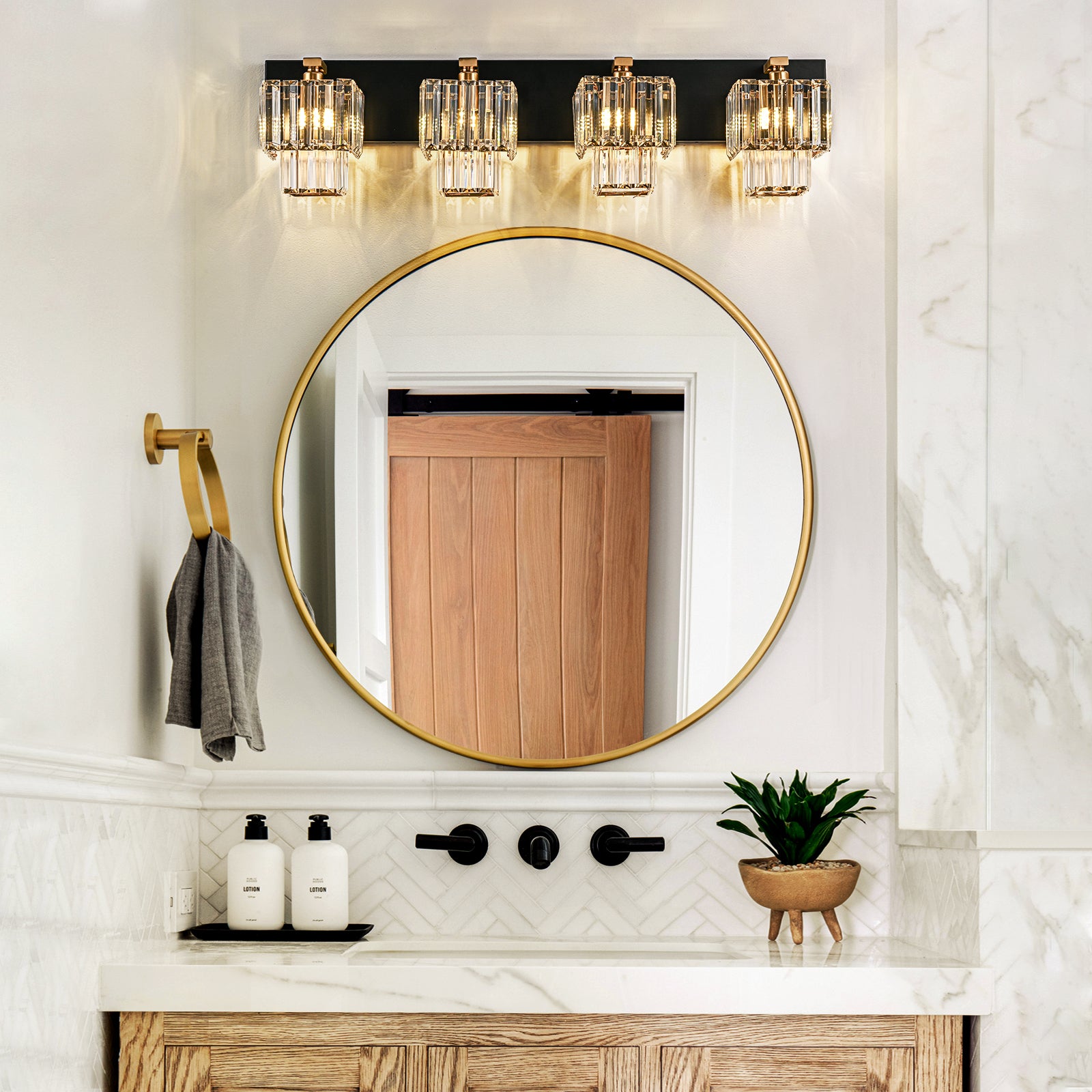 Glowlings 4/5-Light Modern Dimmable 2-Tier Crystal Bathroom Vanity Light