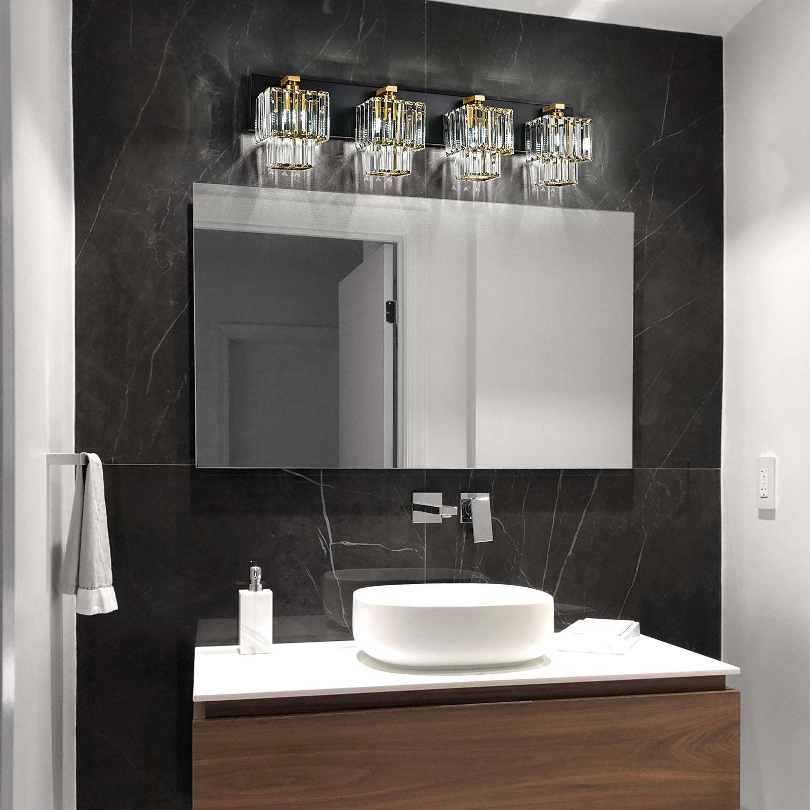 Glowlings 4/5-Light Modern Dimmable 2-Tier Crystal Bathroom Vanity Light