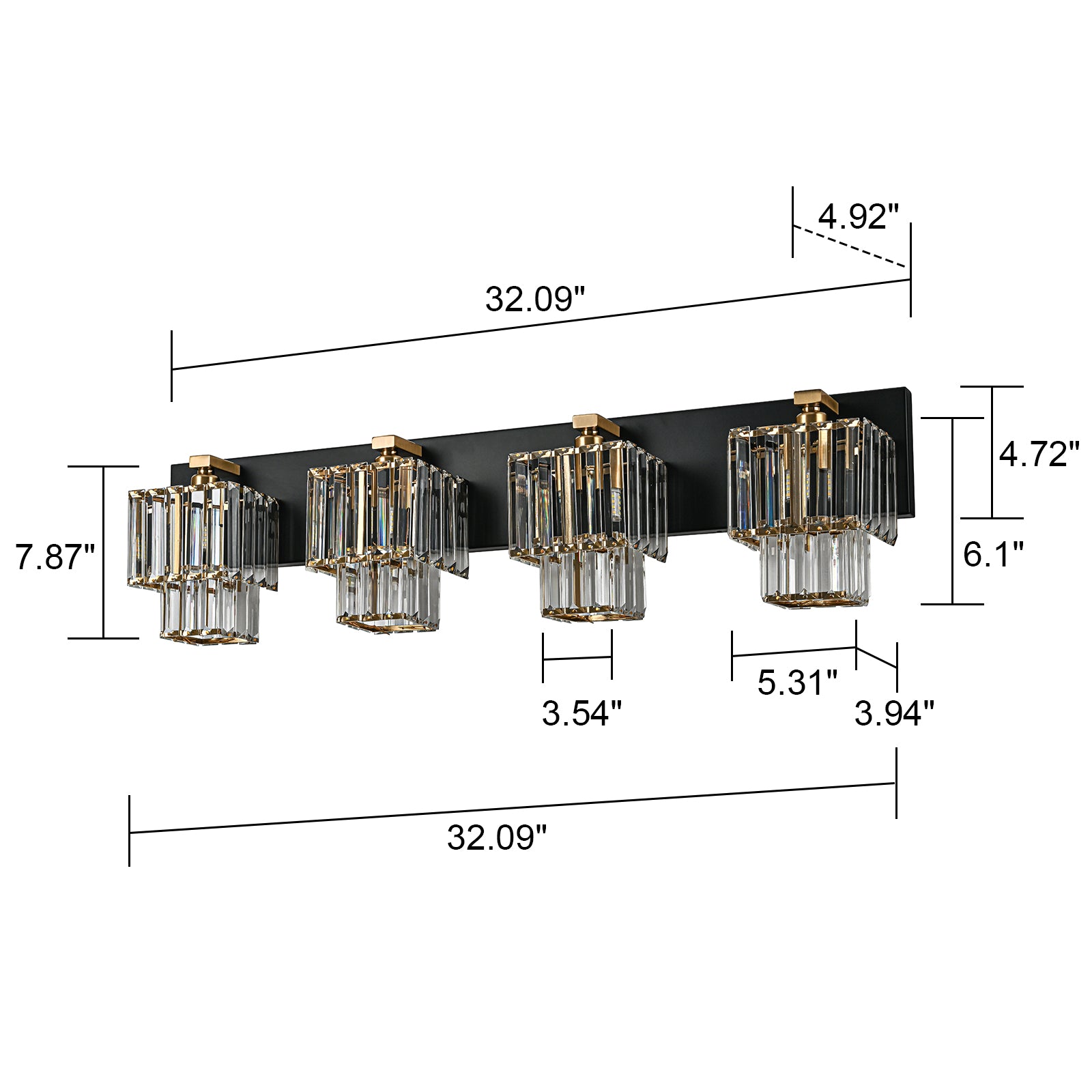 Glowlings 4/5-Light Modern Dimmable 2-Tier Crystal Bathroom Vanity Light