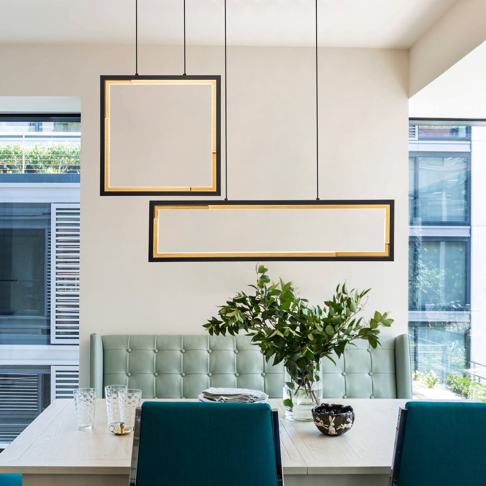 Glowlings 4-Light Modern 39"Wide Geometric Integrated LED Linear Pendant Light Island Light