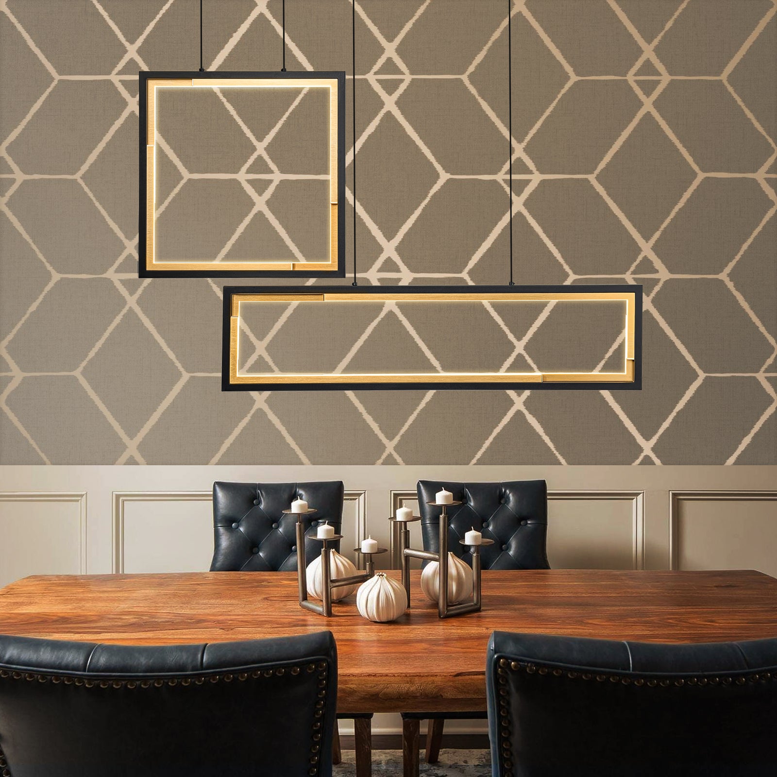 Glowlings 4-Light Modern 39"Wide Geometric Integrated LED Linear Pendant Light Island Light