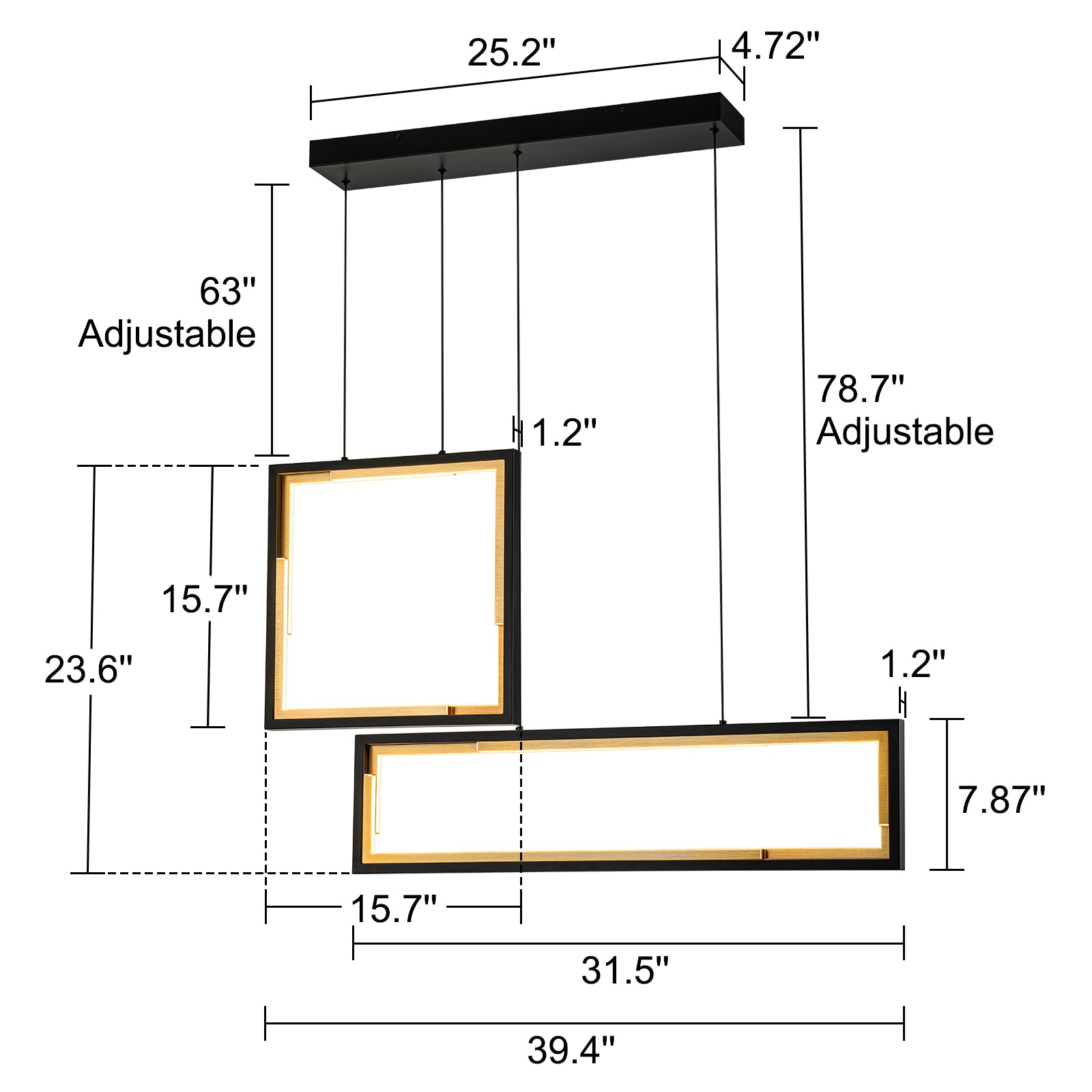 Glowlings 4-Light Modern 39"Wide Geometric Integrated LED Linear Pendant Light Island Light