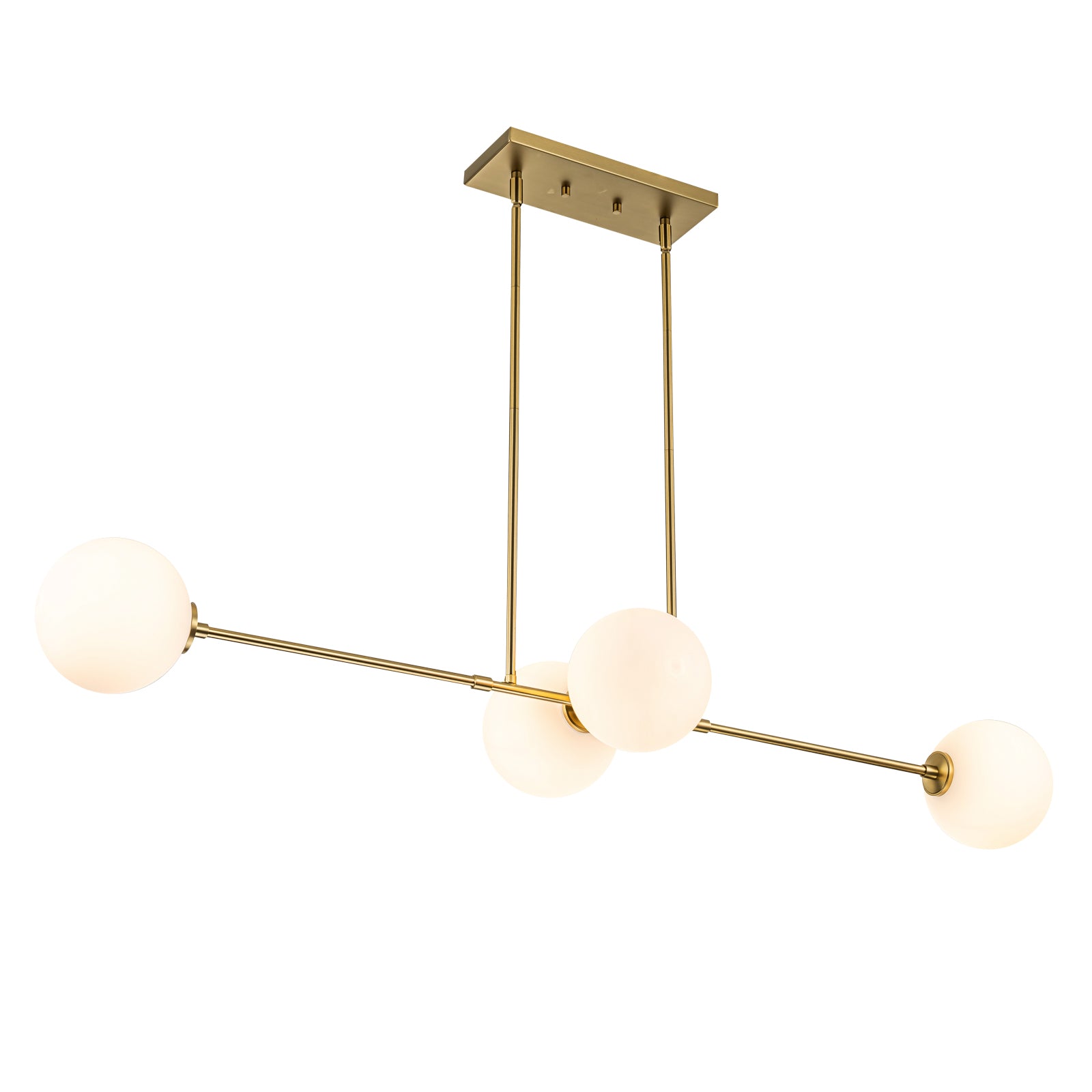 Glowlings 4-Light Modern Glam Globe Opal Glass Aged Brass Linear Pendant Light
