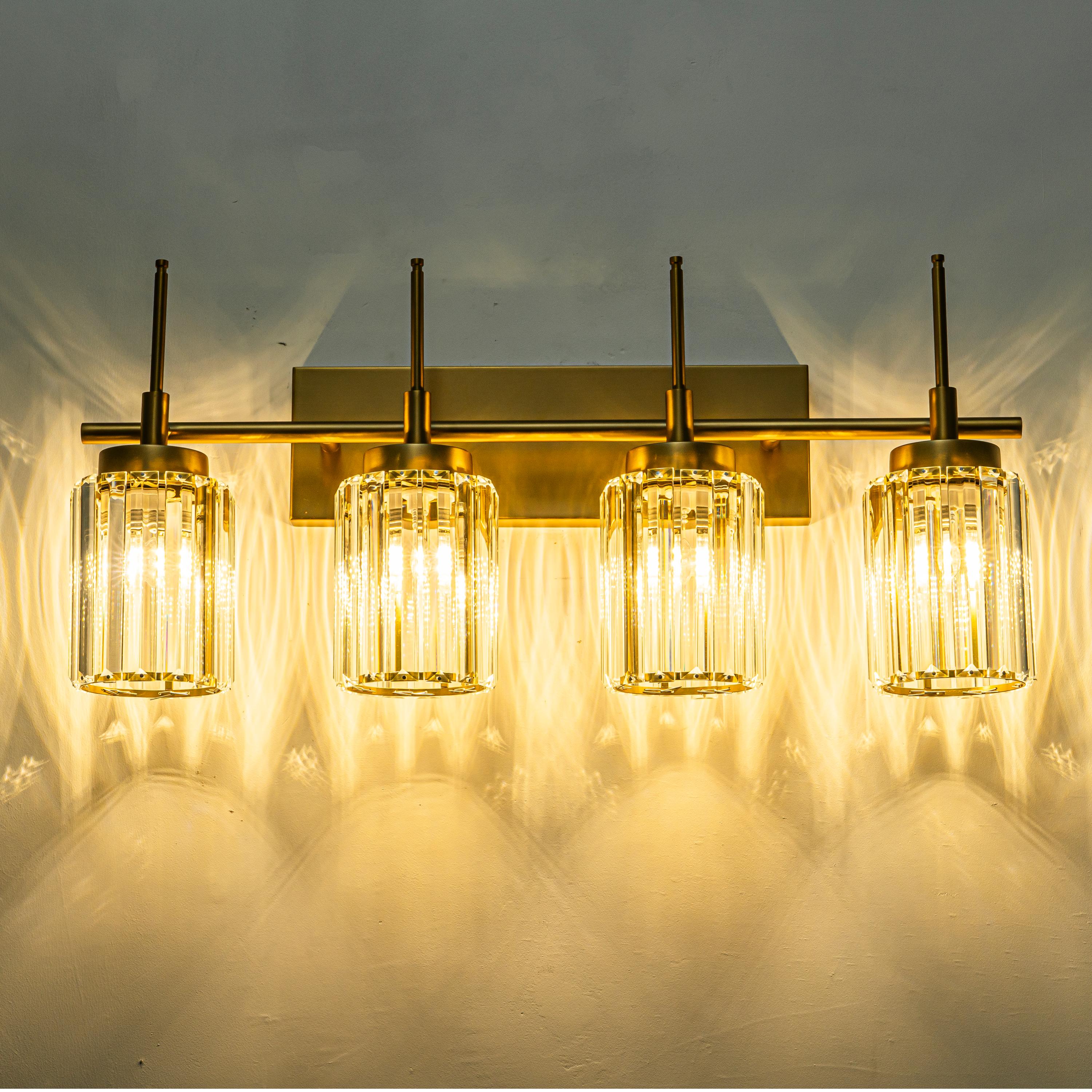 Glowlings 1/2/3/4/5-Light Modern Black/Gold Dimmable Round Crystal Bathroom Vanity Light