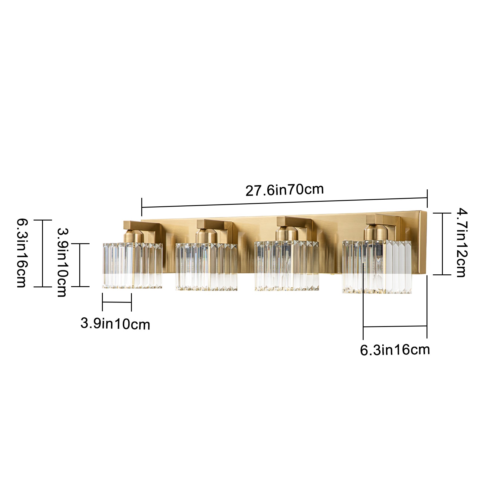 Glowlings 3/4/5-Light Modern Gold Square Crystal Bathroom Vanity Light Bathroom Light Fixtures Over Mirror