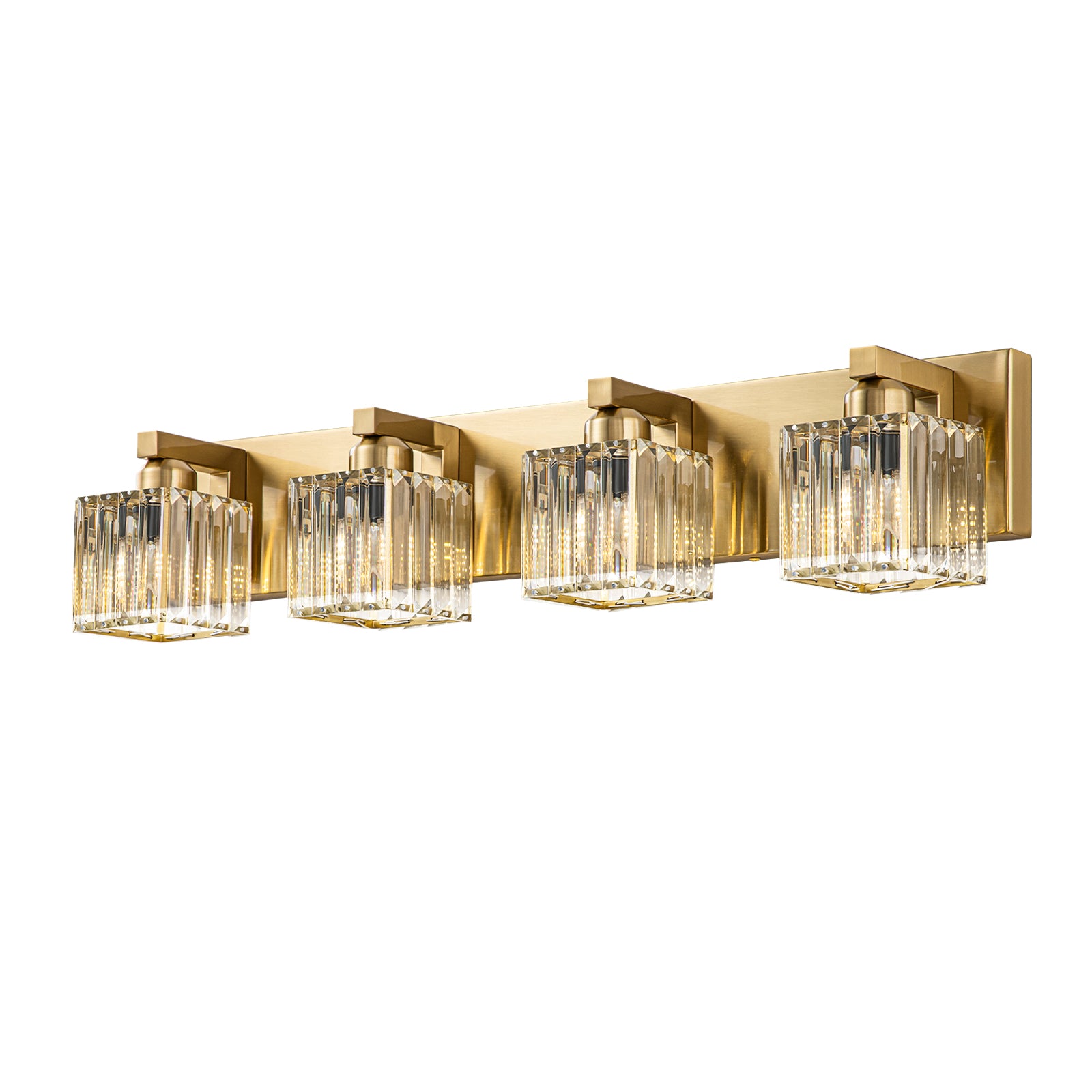 Glowlings 3/4/5-Light Modern Gold Square Crystal Bathroom Vanity Light Bathroom Light Fixtures Over Mirror