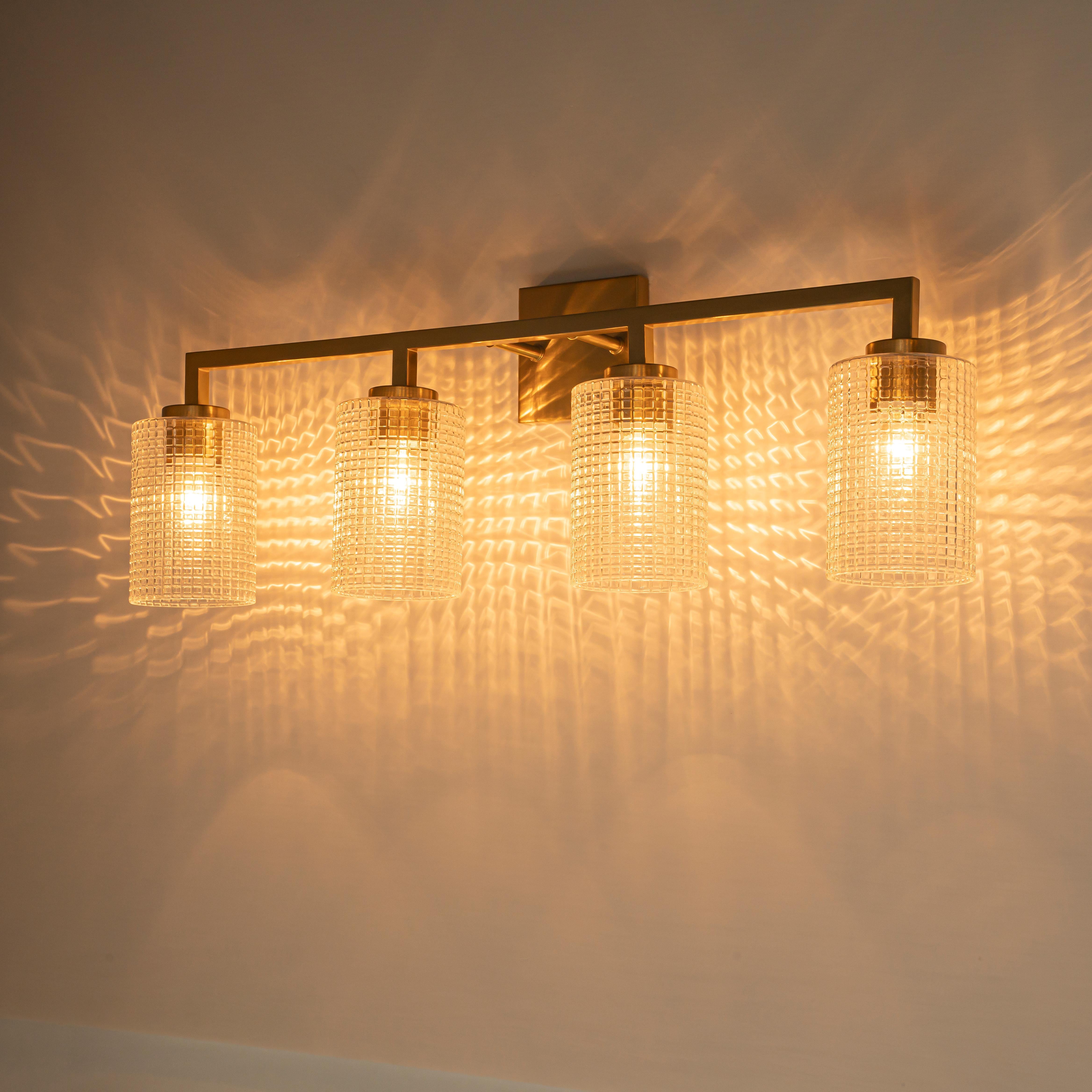 Glowlings 3/4-Light Modern Patterned Textured Glass Cylinder Bathroom Vanity Light Wall Sconce for Mirror Cabinet