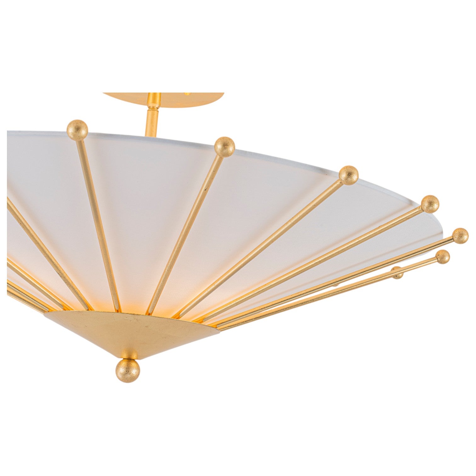 Glowlings 4-Light Modern Hand-Applied Gold Leaf Sputnik Semi Flush Mount Ceiling Light with White Fabric Linen Shade