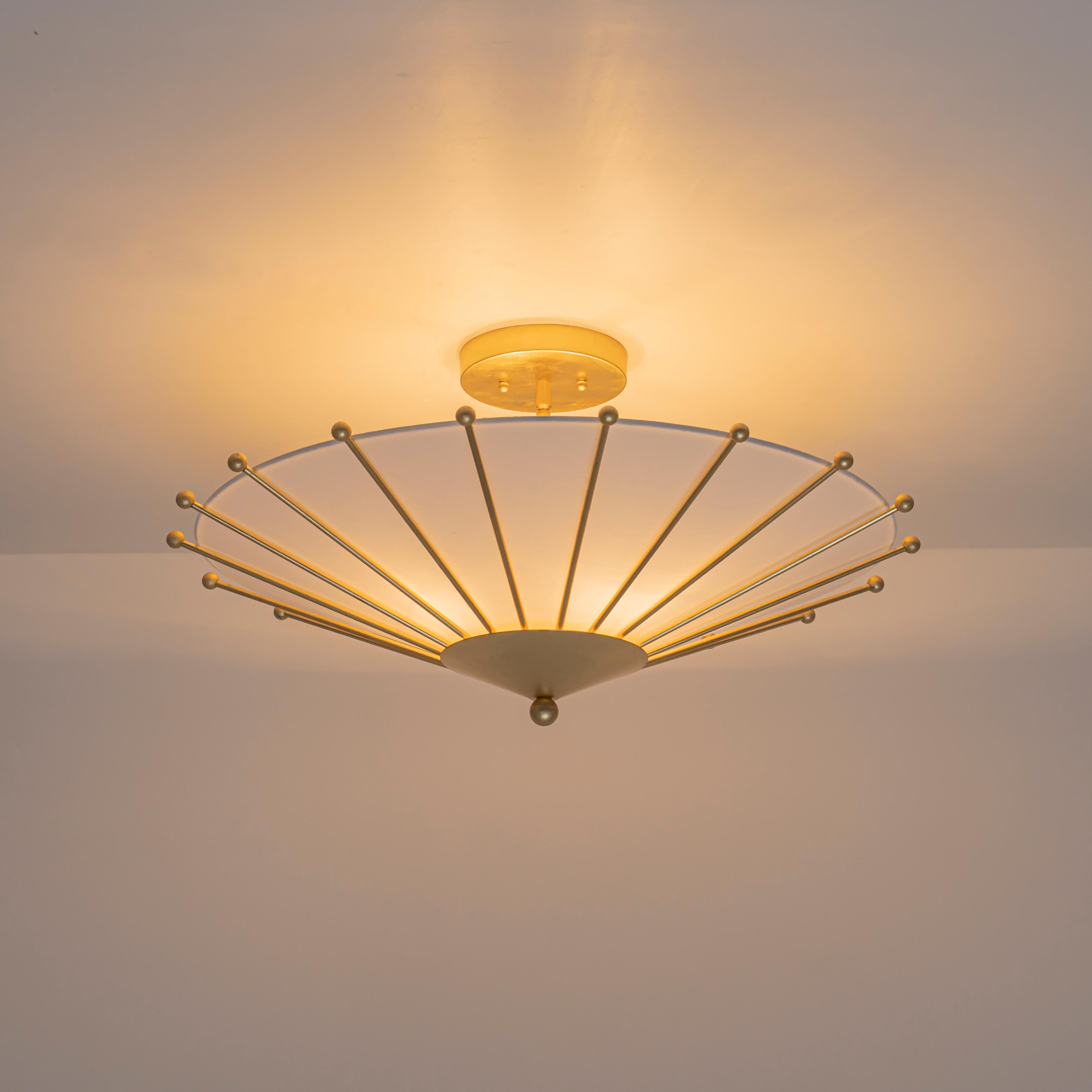 Glowlings 4-Light Modern Hand-Applied Gold Leaf Sputnik Semi Flush Mount Ceiling Light with White Fabric Linen Shade