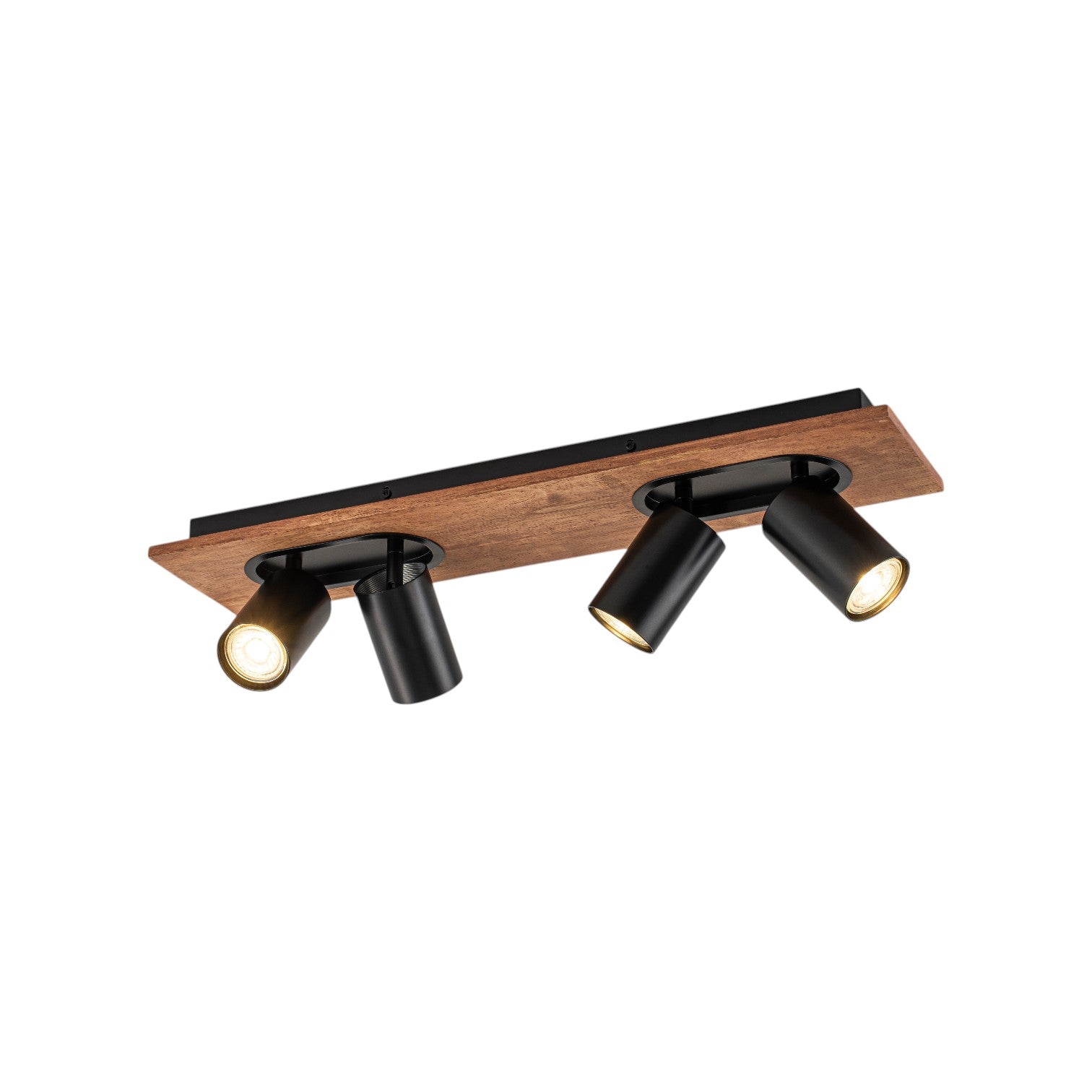 Glowlings 4-Light Modern Industrial Track Lighting Kit Walnut Wood Ceiling Spotlight Directional Flush Mount