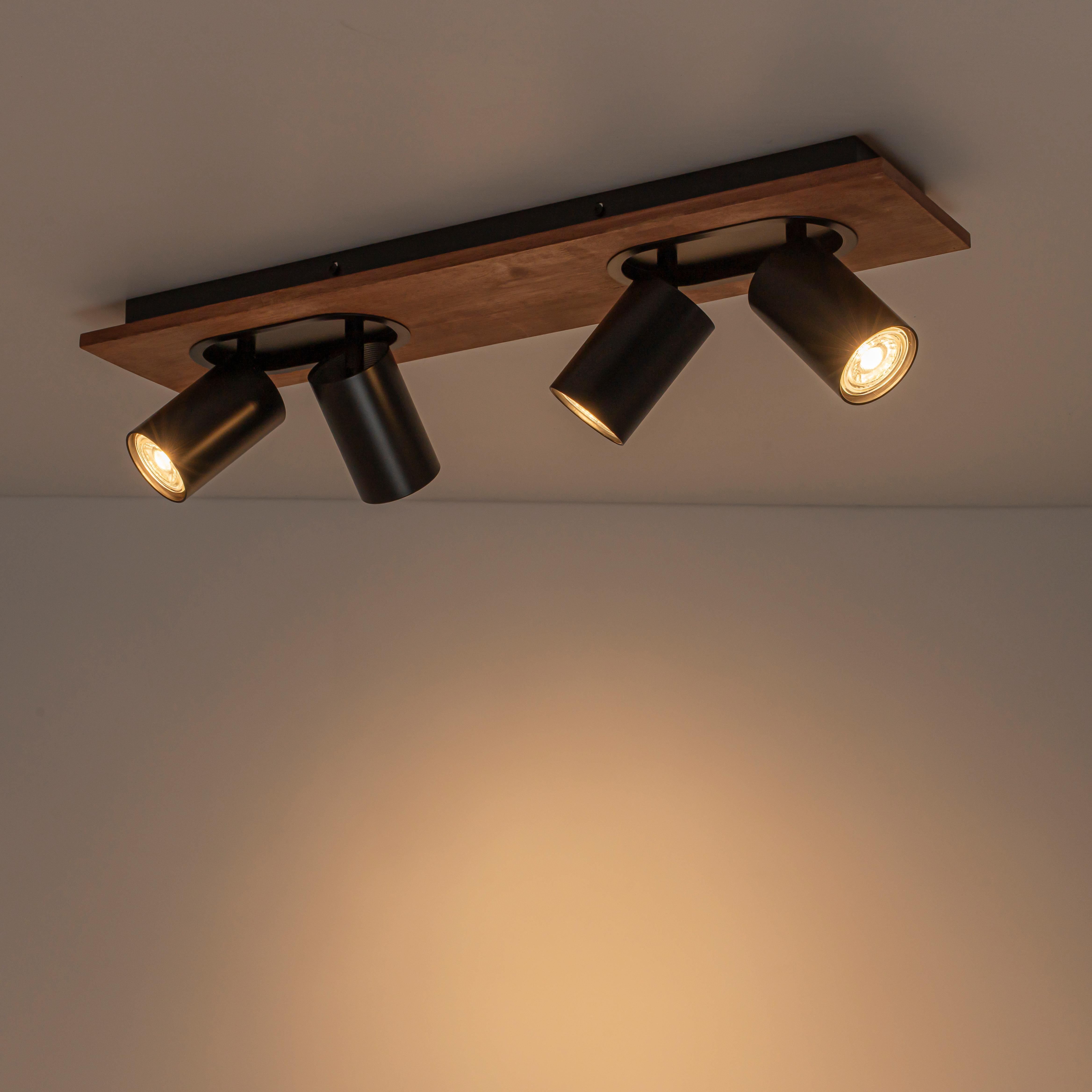 Glowlings 4-Light Modern Industrial Track Lighting Kit Walnut Wood Ceiling Spotlight Directional Flush Mount