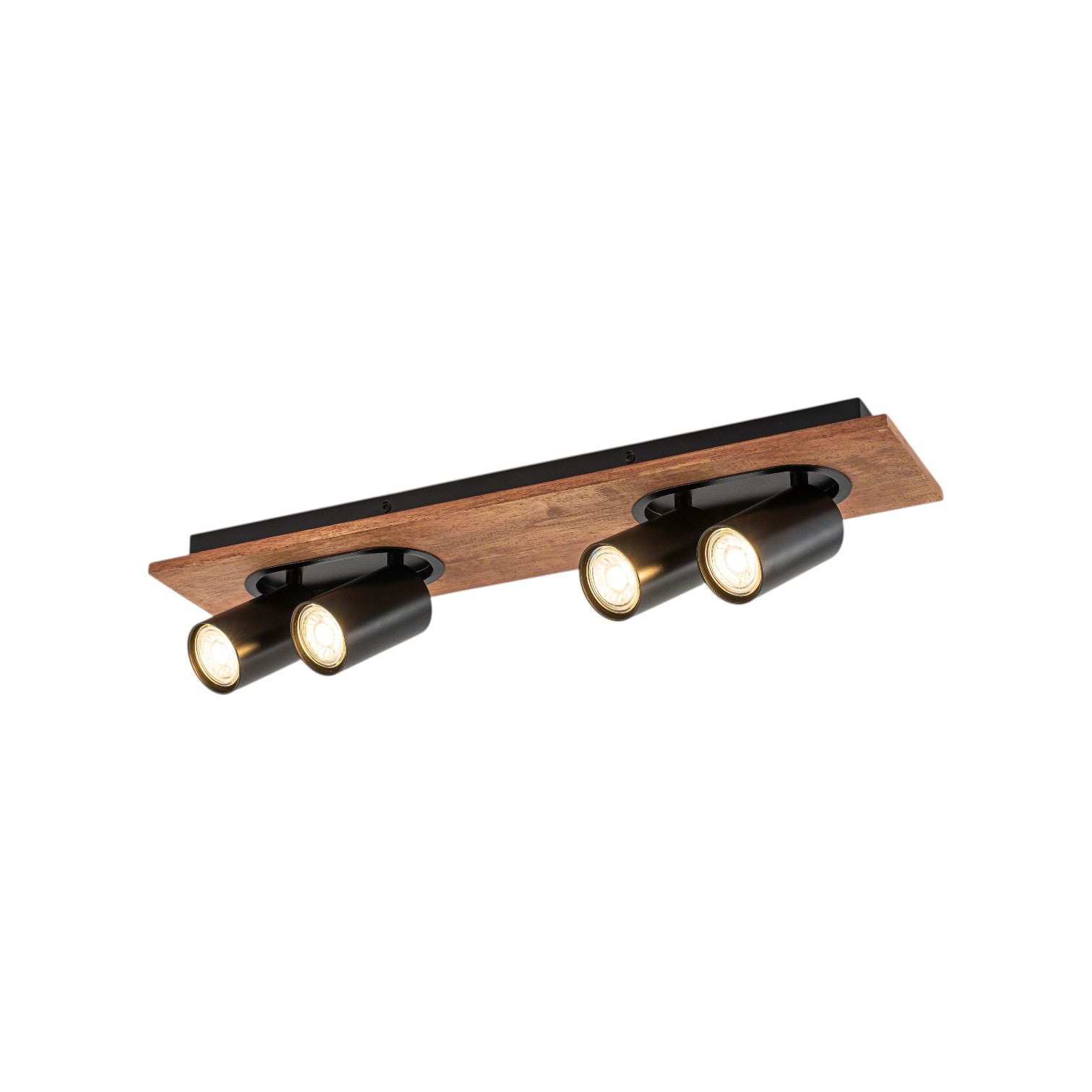 Glowlings 4-Light Modern Industrial Track Lighting Kit Walnut Wood Ceiling Spotlight Directional Flush Mount