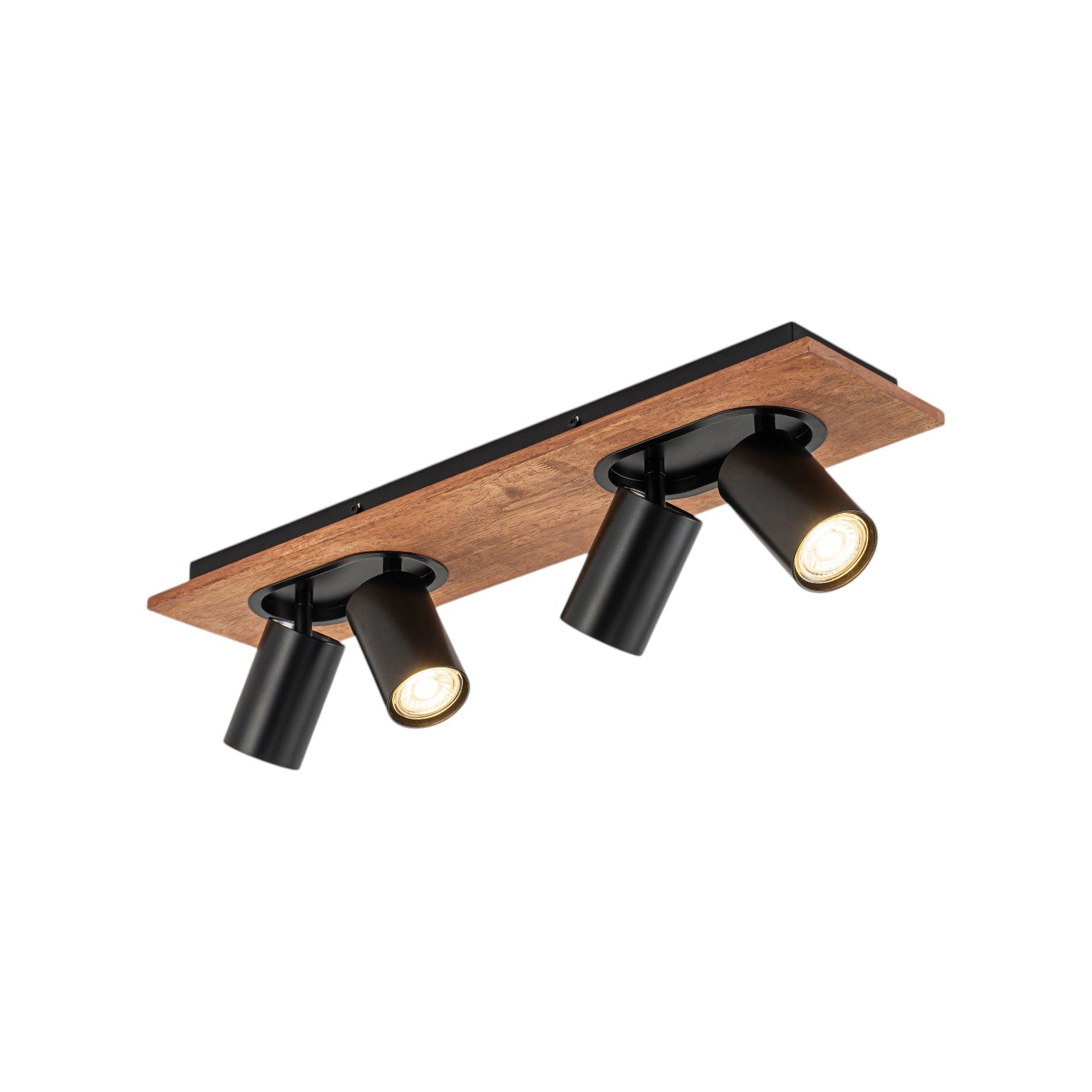 Glowlings 4-Light Modern Industrial Track Lighting Kit Walnut Wood Ceiling Spotlight Directional Flush Mount