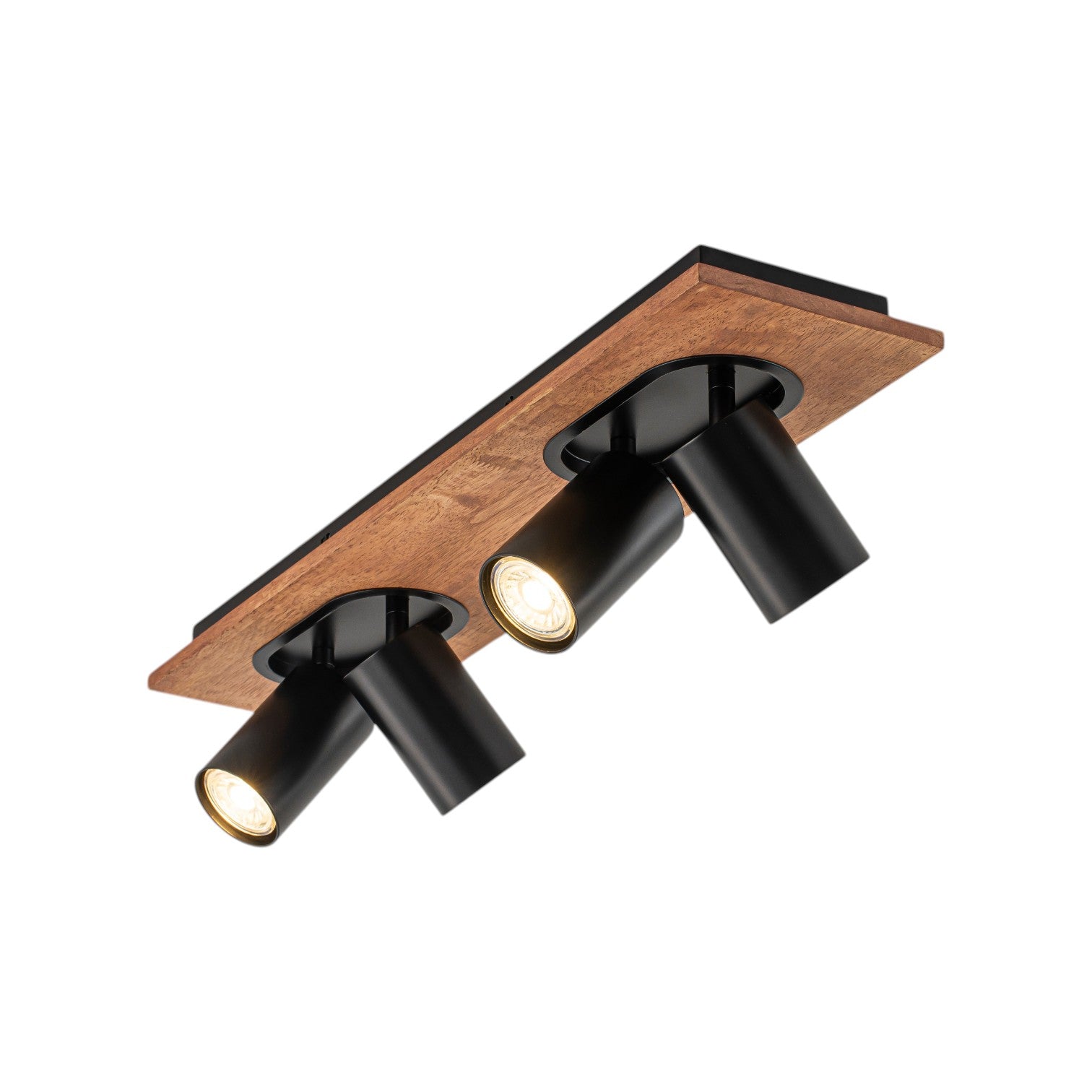 Glowlings 4-Light Modern Industrial Track Lighting Kit Walnut Wood Ceiling Spotlight Directional Flush Mount