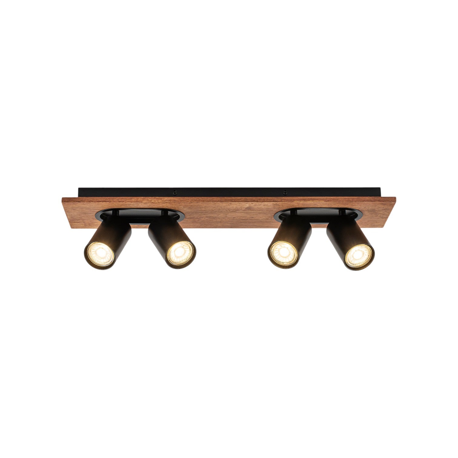 Glowlings 4-Light Modern Industrial Track Lighting Kit Walnut Wood Ceiling Spotlight Directional Flush Mount