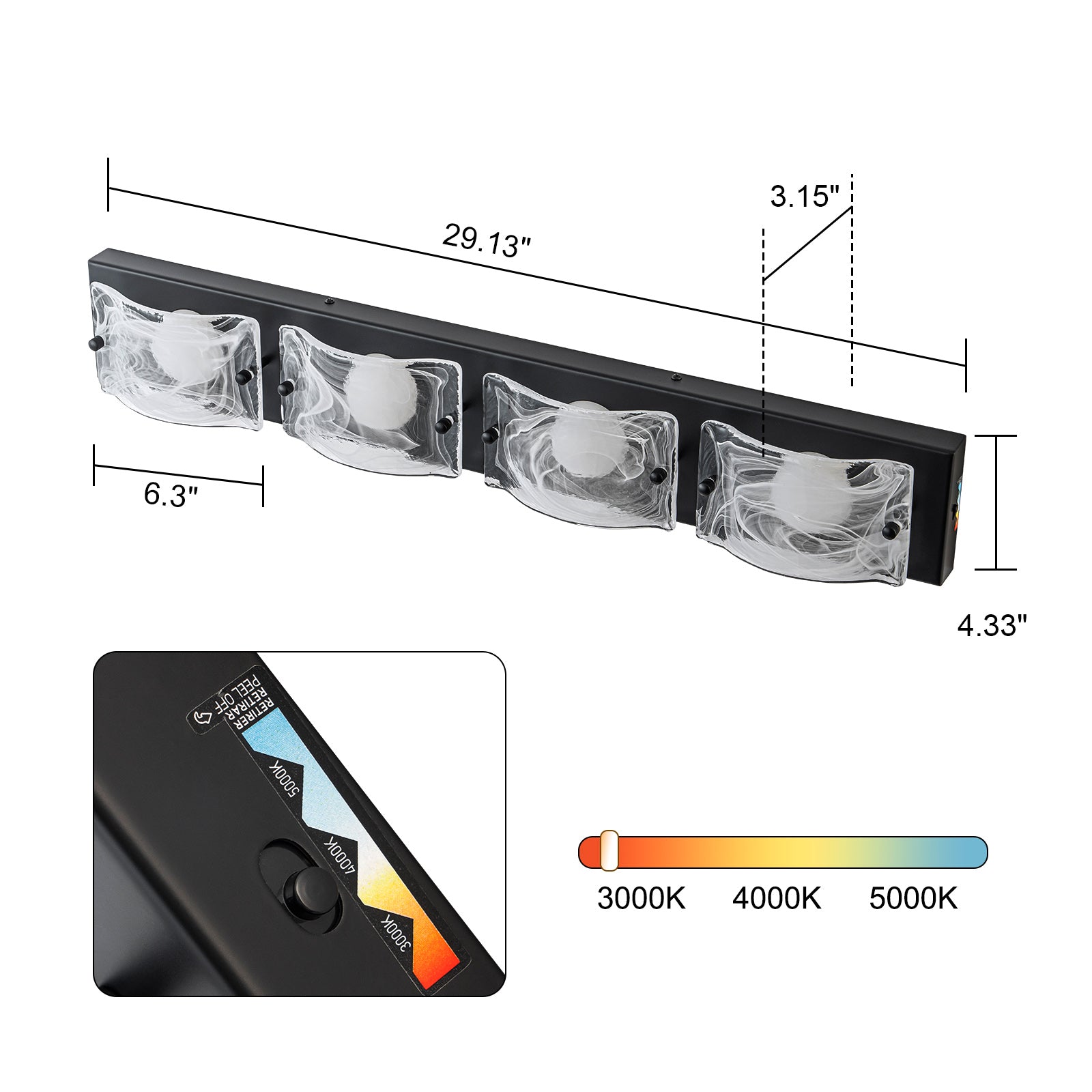 Glowlings 3/4-Light Modern LED Cloud Glass Bathroom Vanity Light Wall Sconce with DIP Dimmable