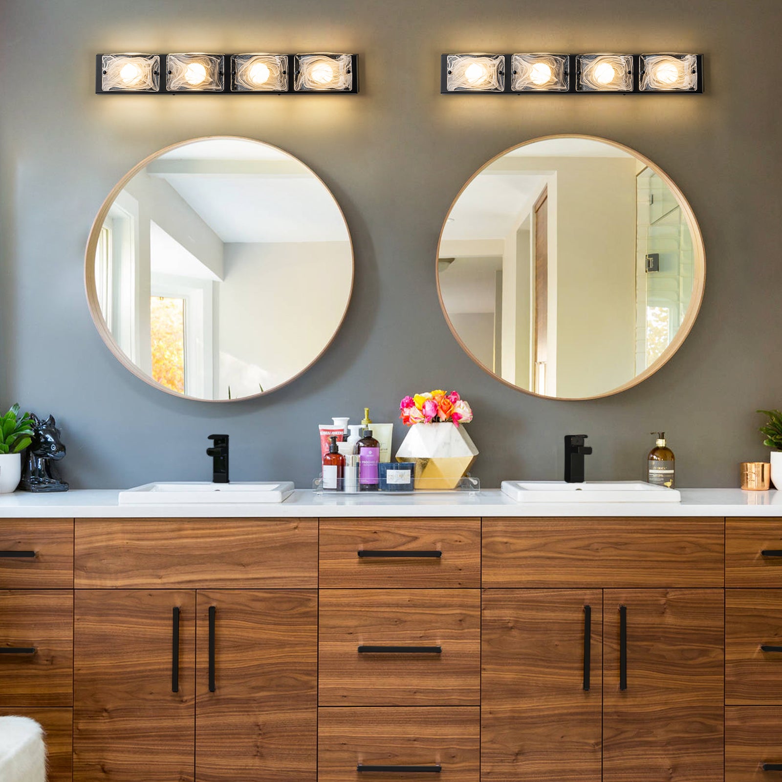 Glowlings 3/4-Light Modern LED Cloud Glass Bathroom Vanity Light Wall Sconce with DIP Dimmable