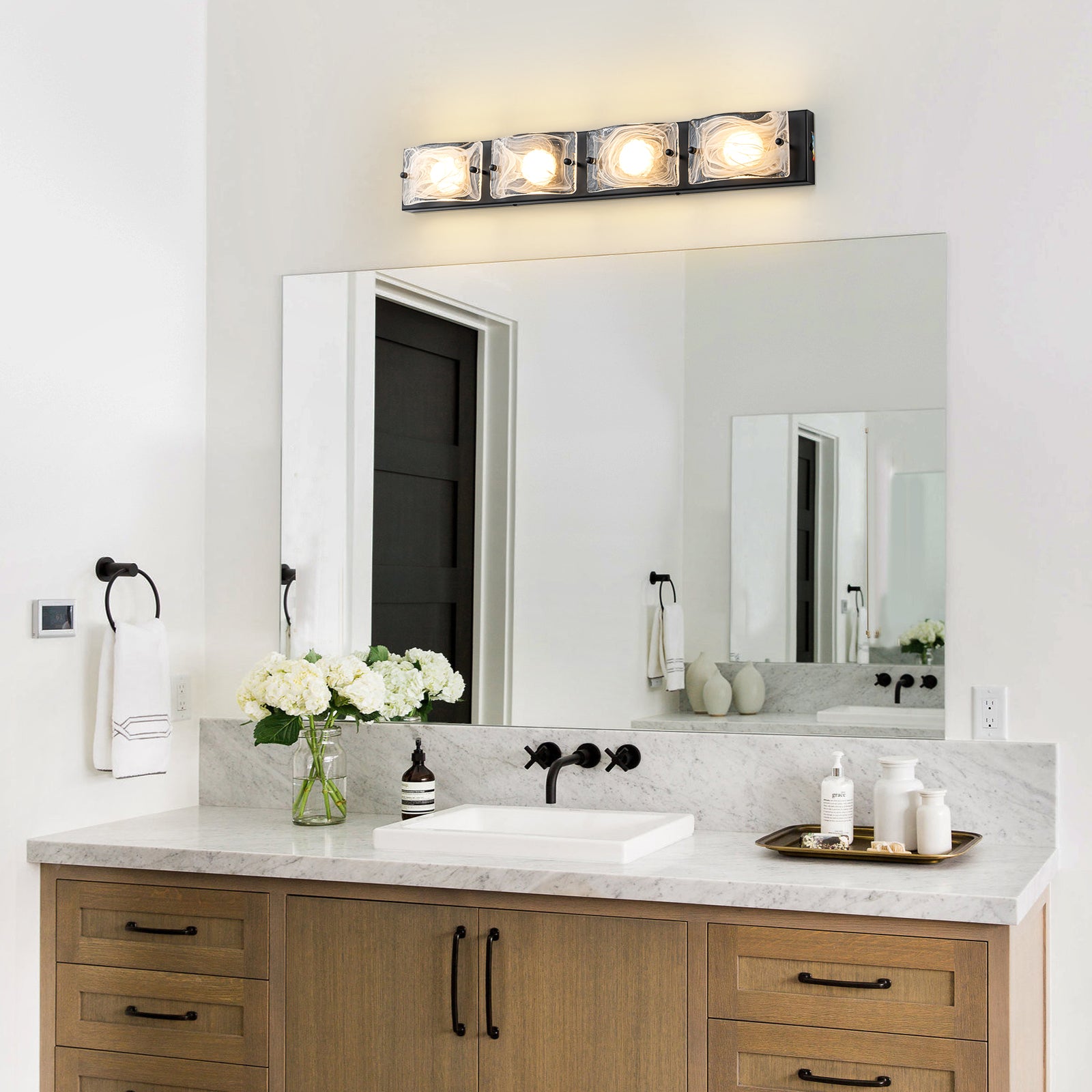 Glowlings 3/4-Light Modern LED Cloud Glass Bathroom Vanity Light Wall Sconce with DIP Dimmable