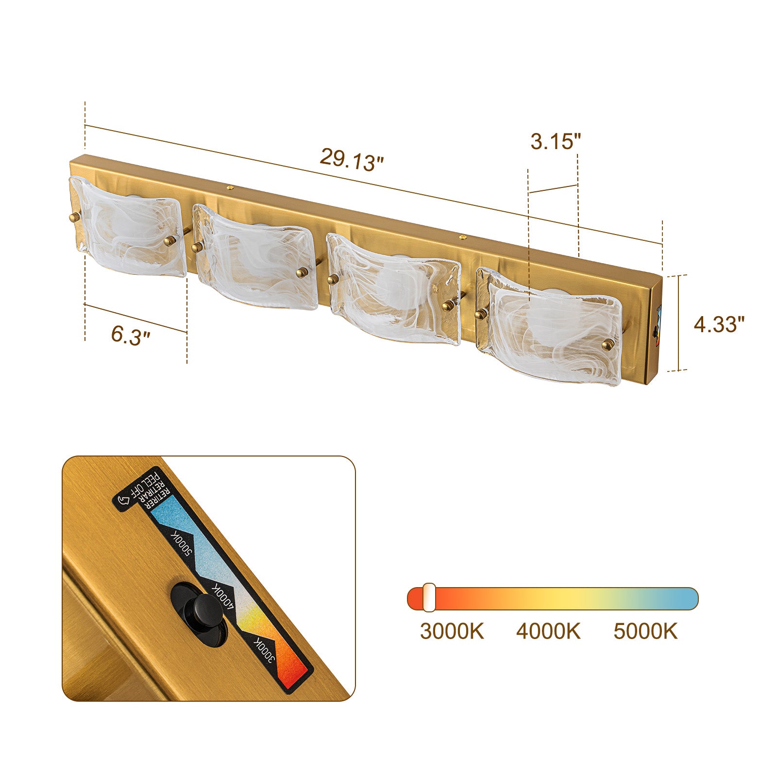 Glowlings 3/4-Light Modern LED Cloud Glass Bathroom Vanity Light Wall Sconce with DIP Dimmable