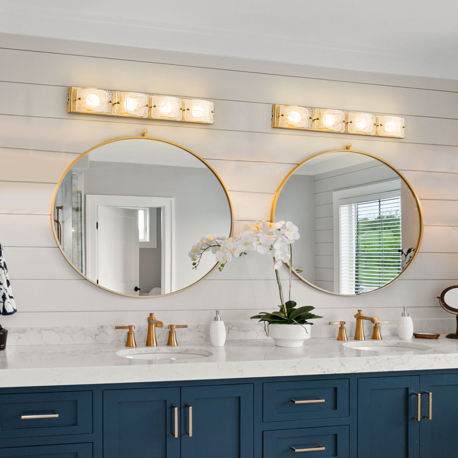 Glowlings 3/4-Light Modern LED Cloud Glass Bathroom Vanity Light Wall Sconce with DIP Dimmable