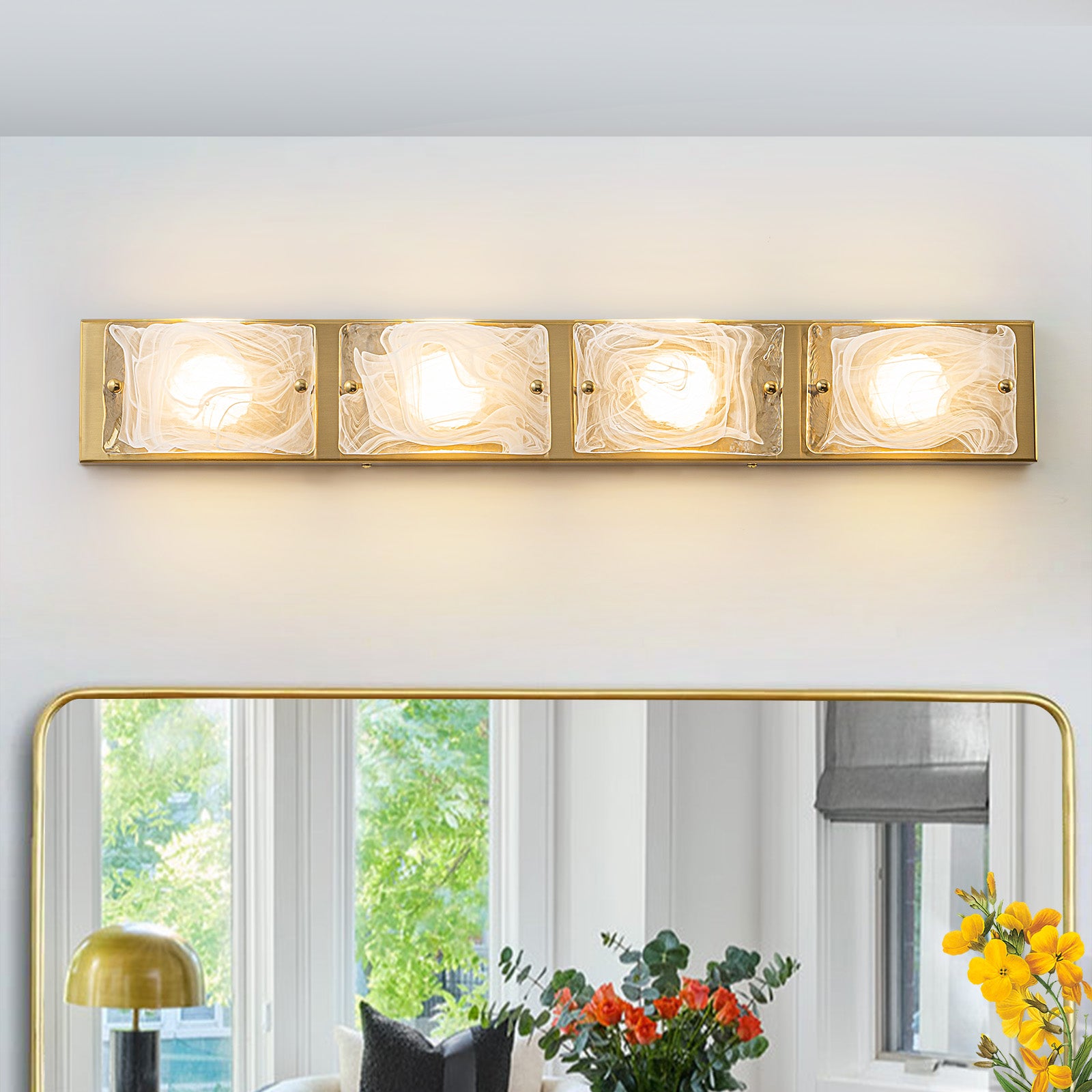 Glowlings 3/4-Light Modern LED Cloud Glass Bathroom Vanity Light Wall Sconce with DIP Dimmable