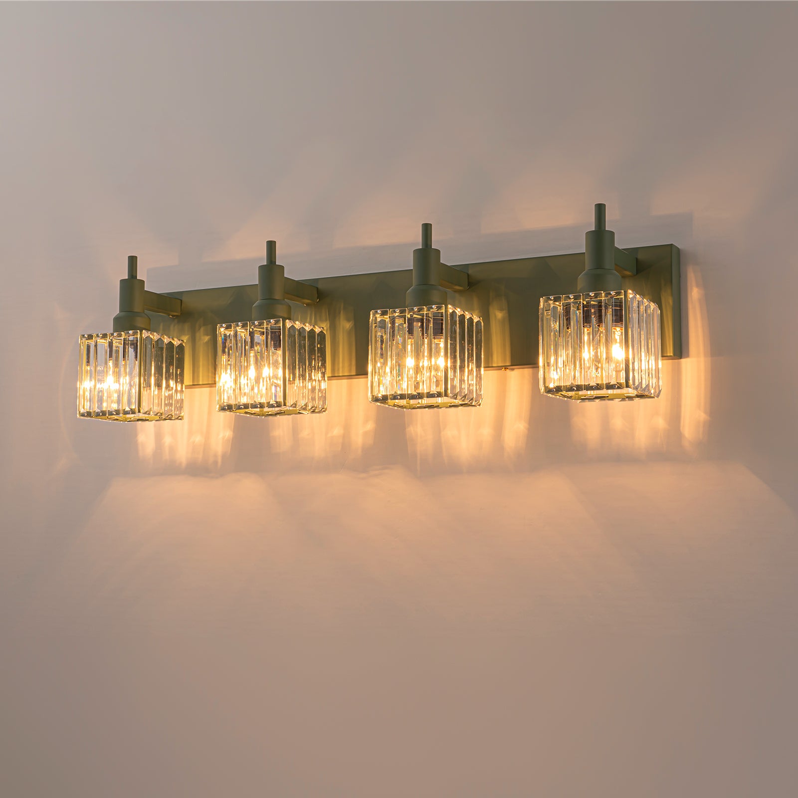 Glowlings 3-Light Modern Macaron Green Square Bathroom Vanity Light Over Mirror