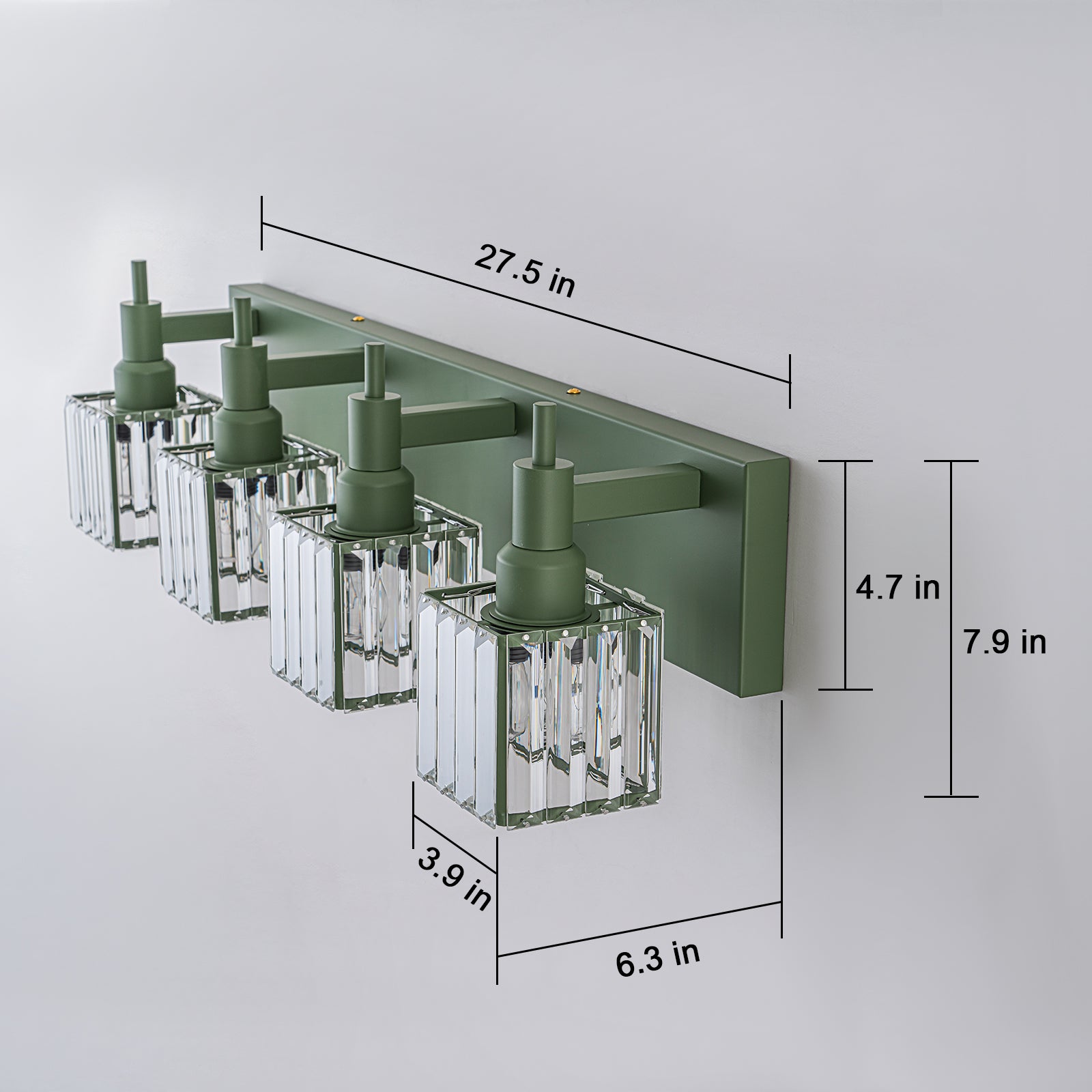 Glowlings 3-Light Modern Macaron Green Square Bathroom Vanity Light Over Mirror