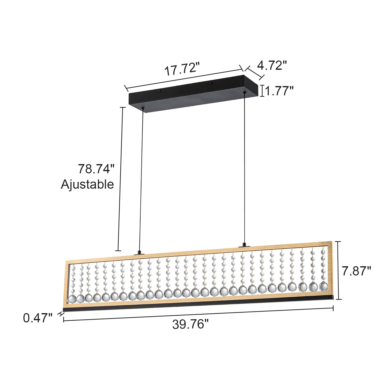 Glowlings 4-Light Modern 40"Wide 3000K Rectangle Gold Linear LED Crystal Chandelier