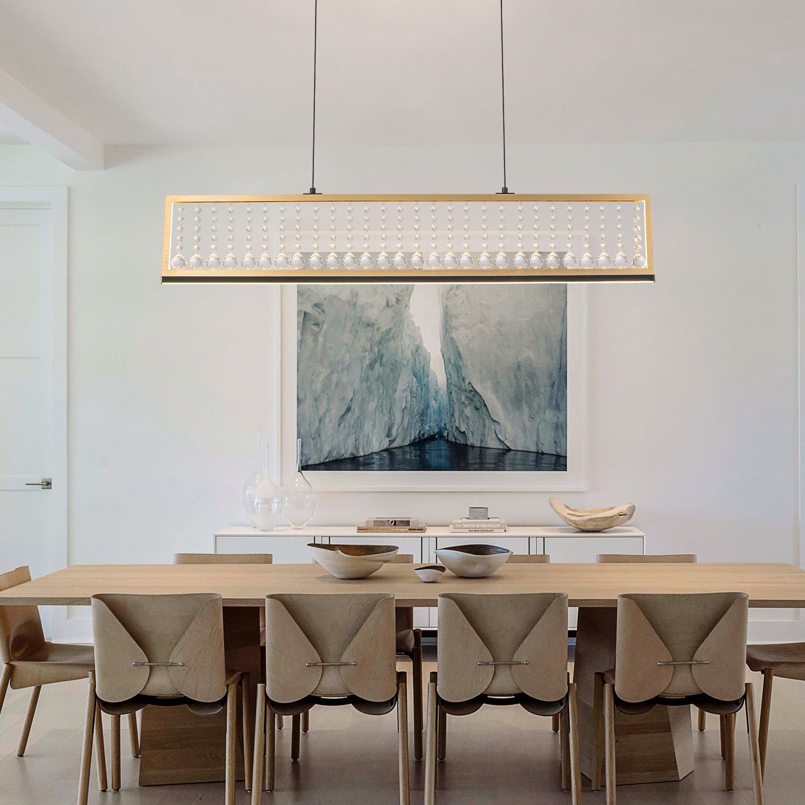 Glowlings 4-Light Modern 40"Wide 3000K Rectangle Gold Linear LED Crystal Chandelier