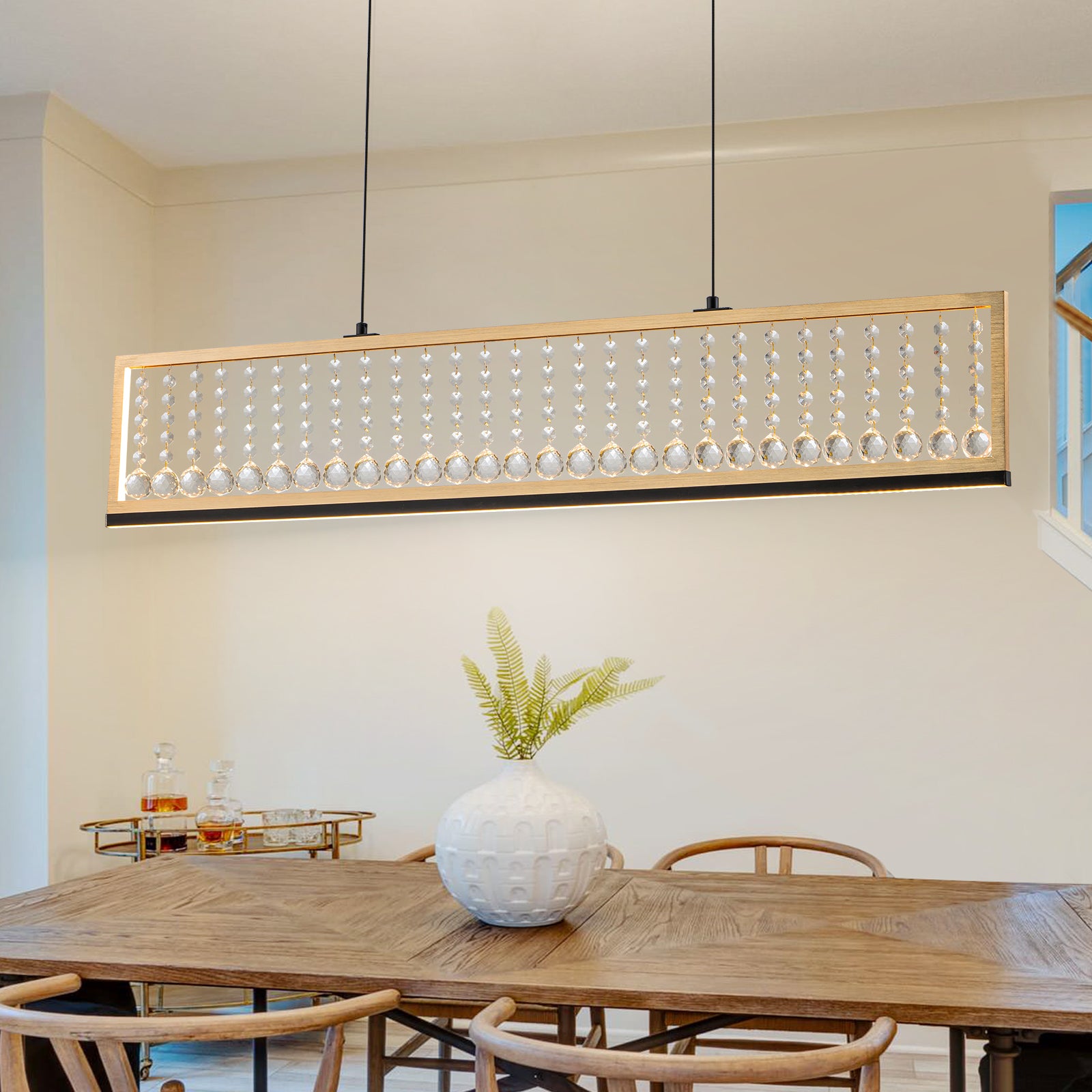 Glowlings 4-Light Modern 40"Wide 3000K Rectangle Gold Linear LED Crystal Chandelier