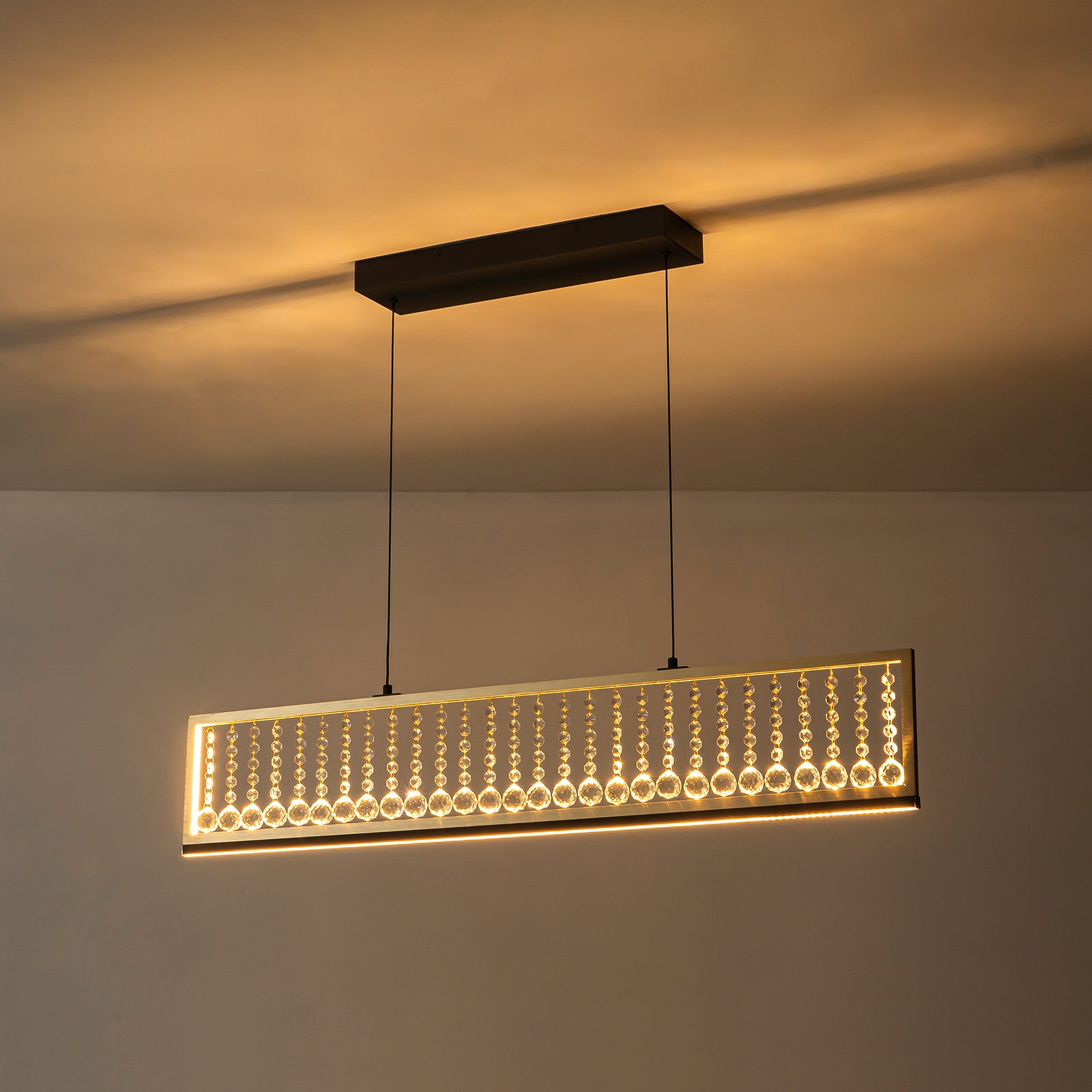 Glowlings 4-Light Modern 40"Wide 3000K Rectangle Gold Linear LED Crystal Chandelier