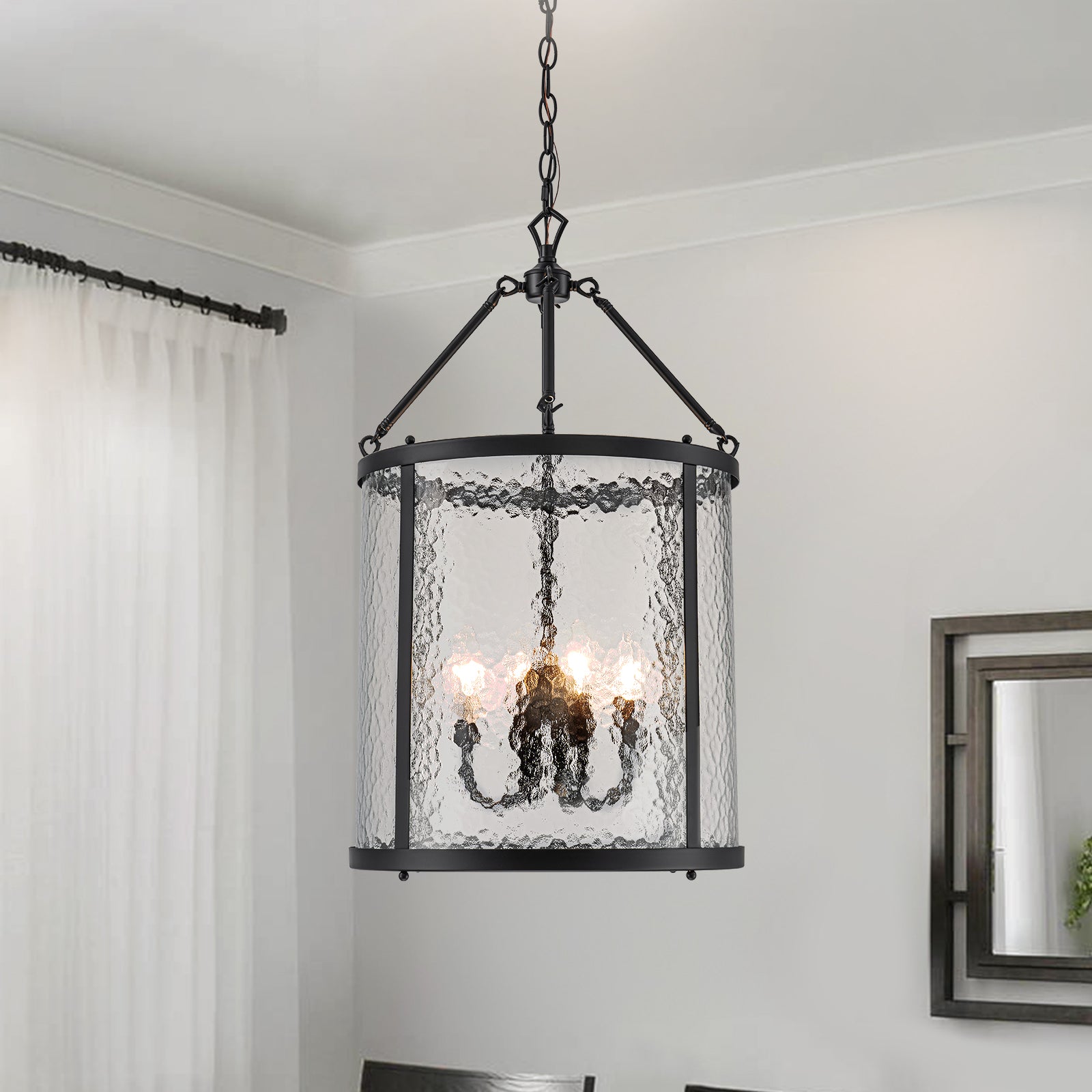 Glowlings 4-Light Modern 16"Wide Ripple Glass Cylinder Lantern Chandelier