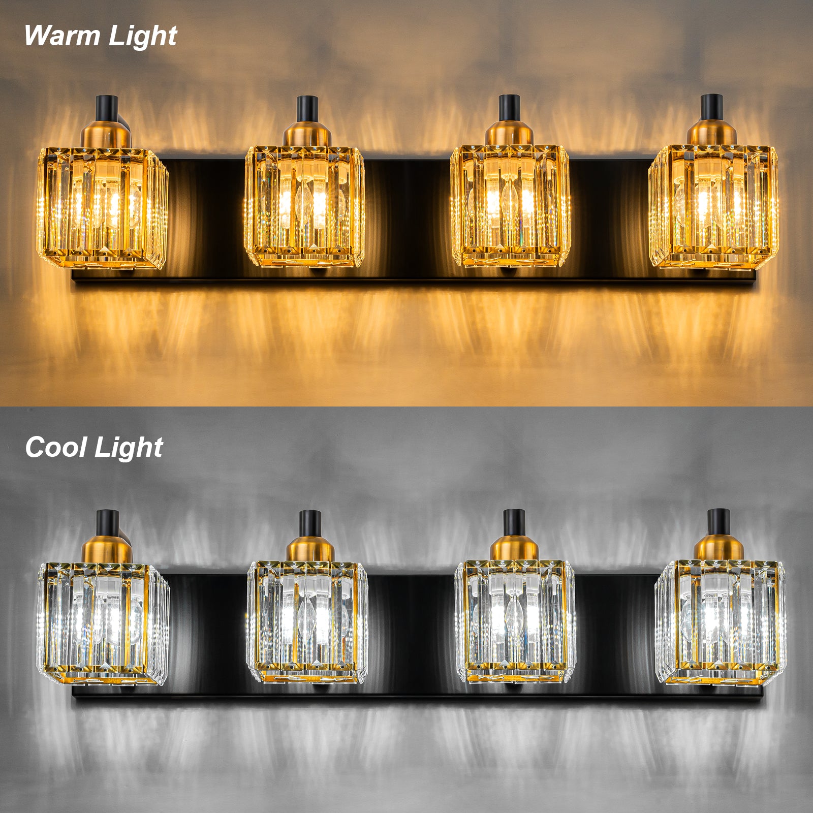 Glowlings 2/3/4/5-Light Modern Sqaure Crystal Bath Vanity Wall Sconce Bathroom Lighting Source