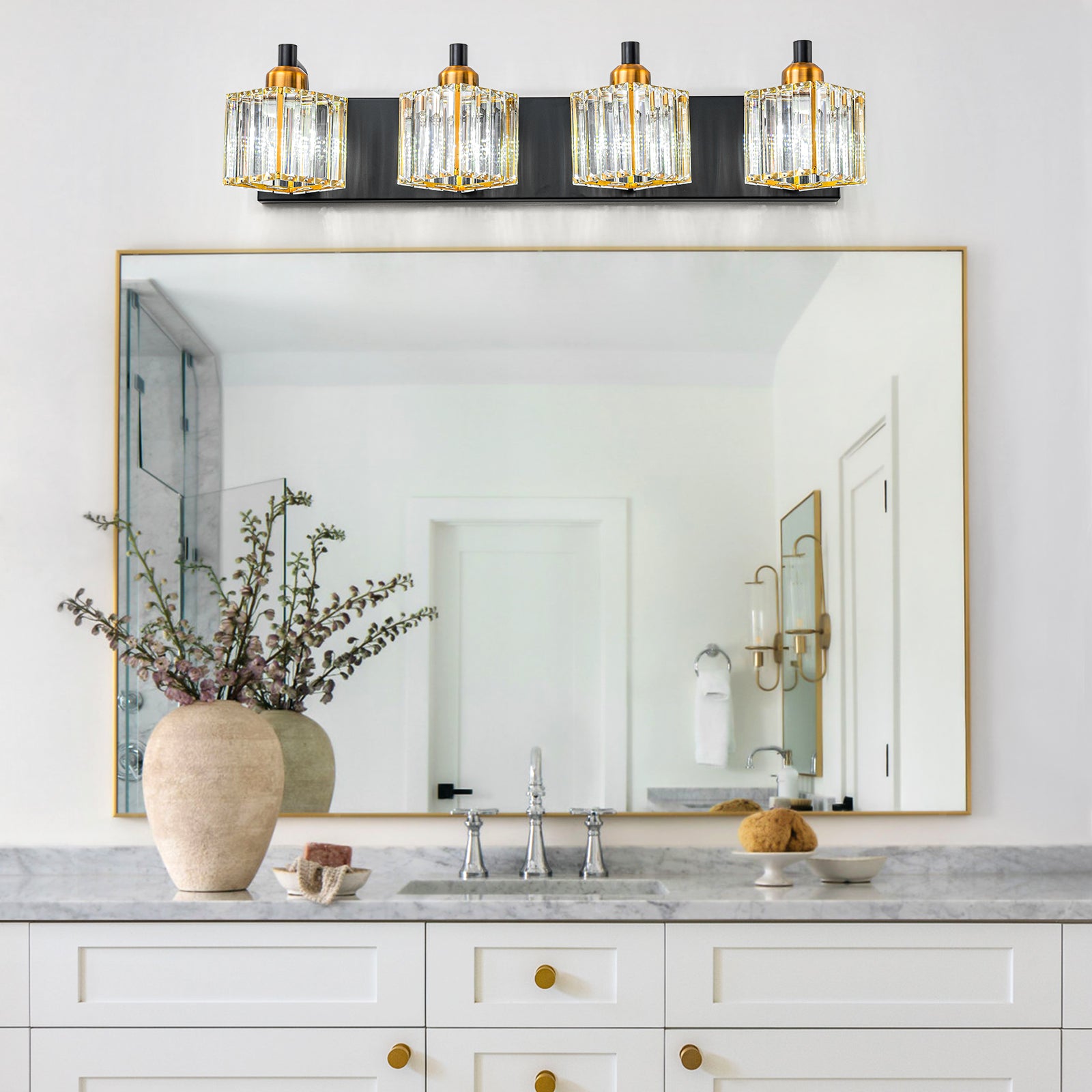 Glowlings 2/3/4/5-Light Modern Sqaure Crystal Bath Vanity Wall Sconce Bathroom Lighting Source
