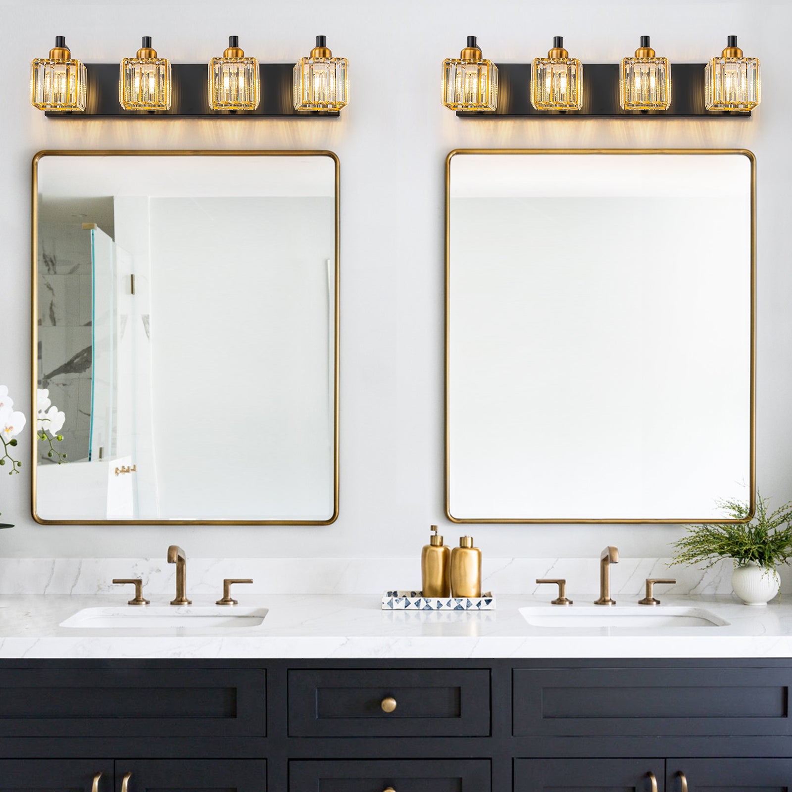 Glowlings 2/3/4/5-Light Modern Sqaure Crystal Bath Vanity Wall Sconce Bathroom Lighting Source
