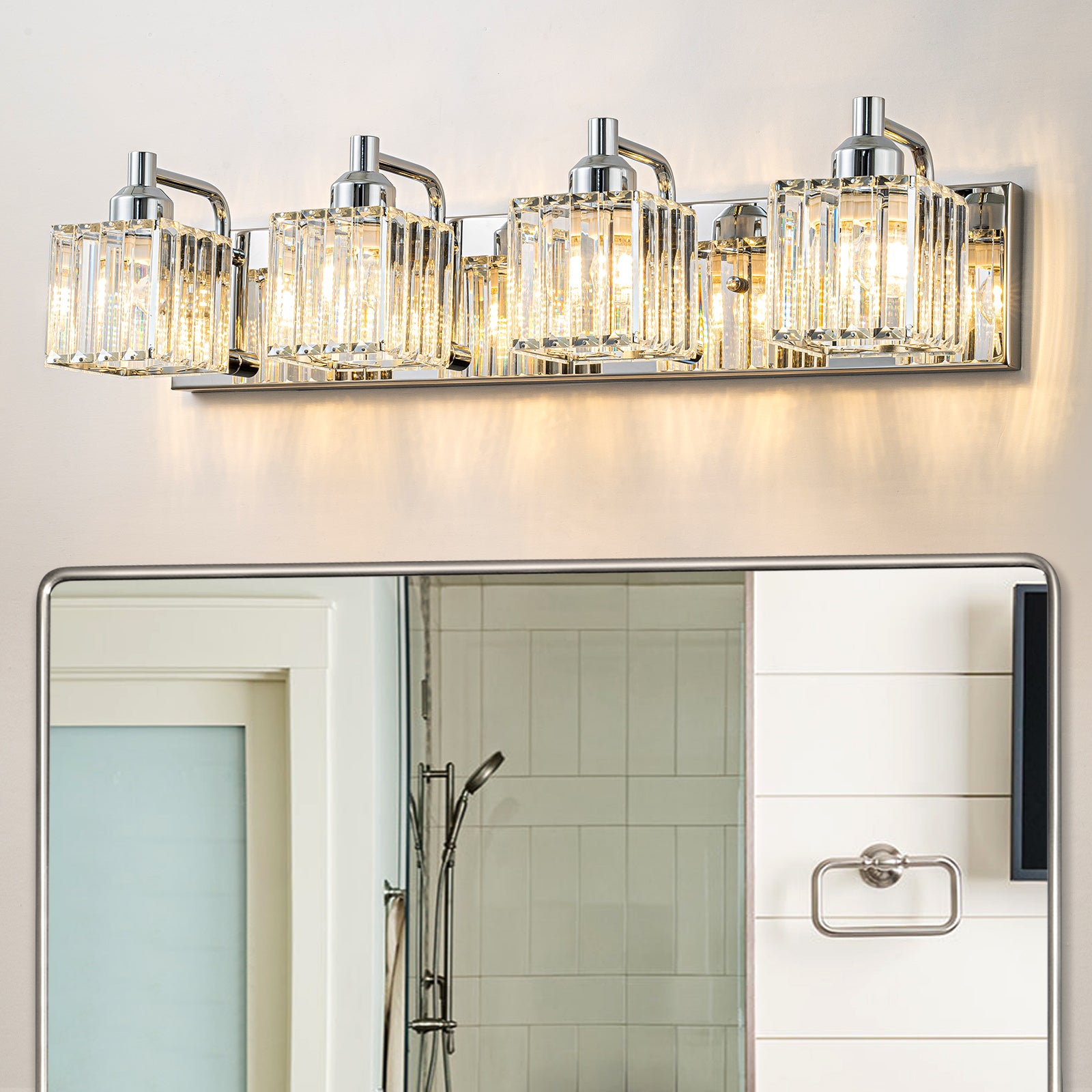 Glowlings 2/3/4/5-Light Modern Sqaure Crystal Bath Vanity Wall Sconce Bathroom Lighting Source