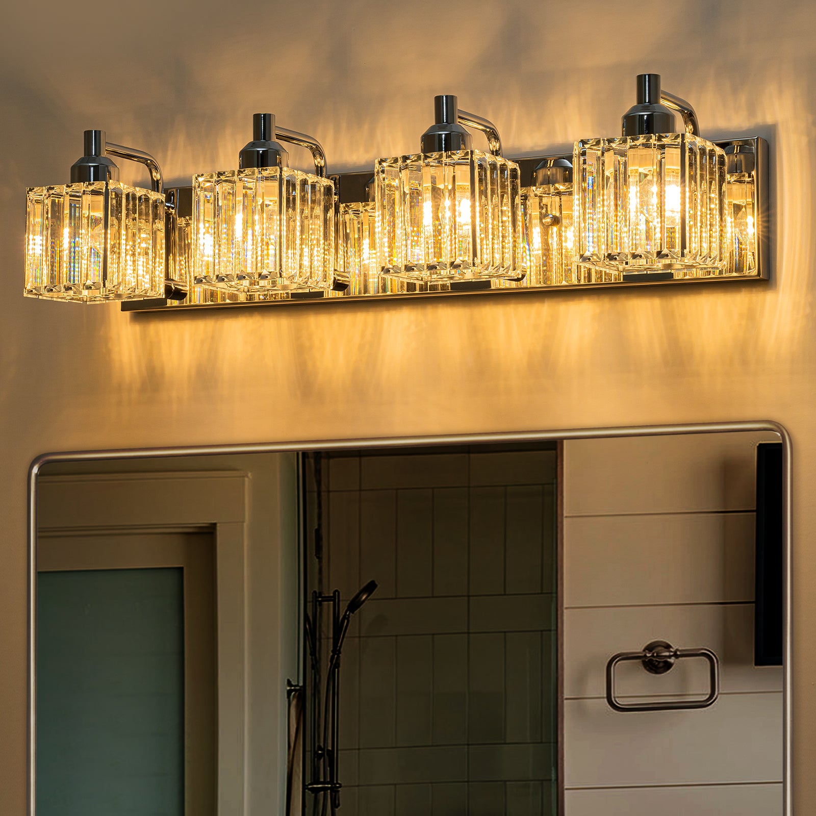 Glowlings 2/3/4/5-Light Modern Sqaure Crystal Bath Vanity Wall Sconce Bathroom Lighting Source