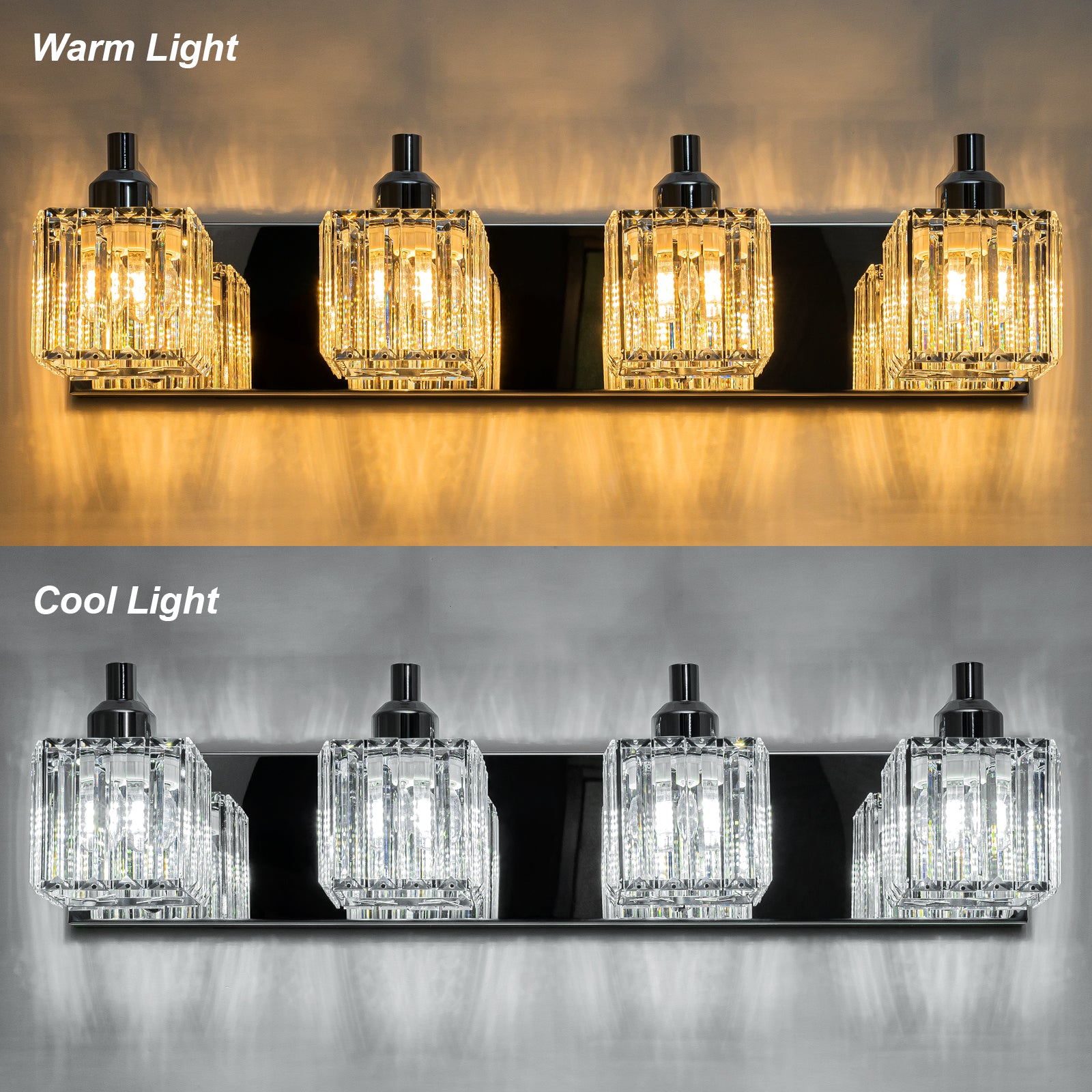 Glowlings 2/3/4/5-Light Modern Sqaure Crystal Bath Vanity Wall Sconce Bathroom Lighting Source