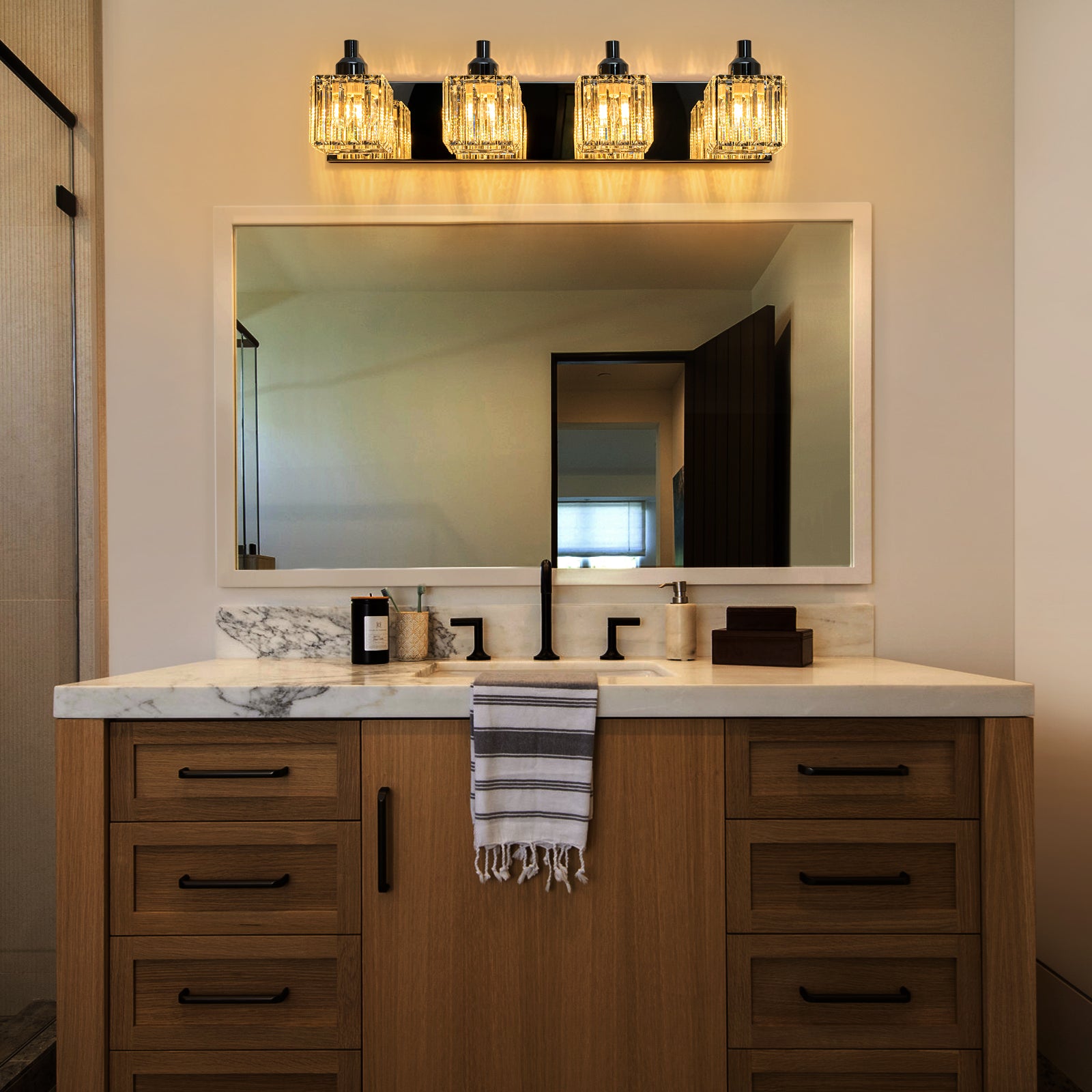 Glowlings 2/3/4/5-Light Modern Sqaure Crystal Bath Vanity Wall Sconce Bathroom Lighting Source