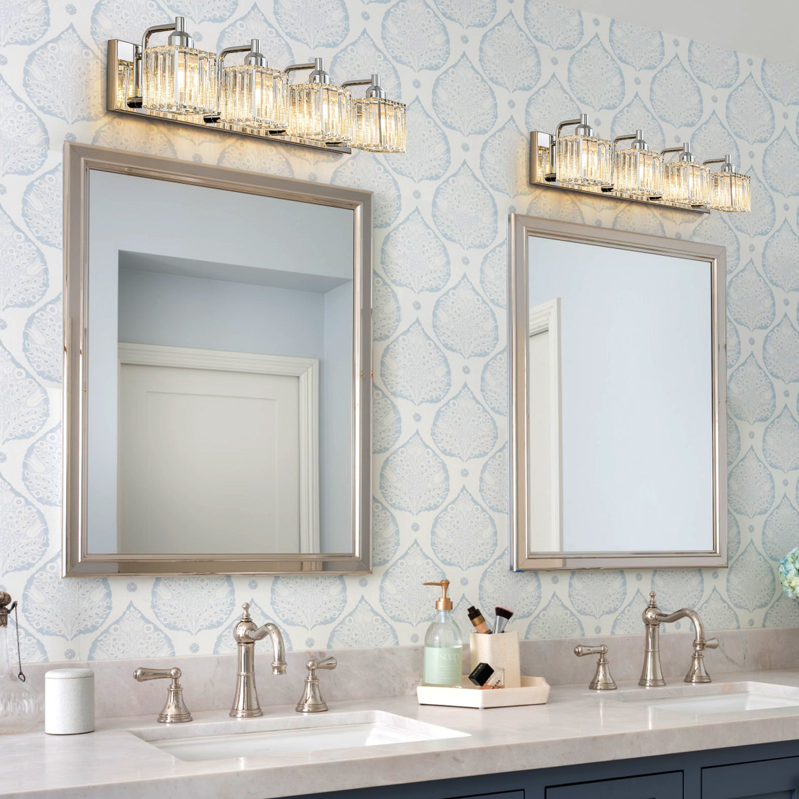 Glowlings 2/3/4/5-Light Modern Sqaure Crystal Bath Vanity Wall Sconce Bathroom Lighting Source