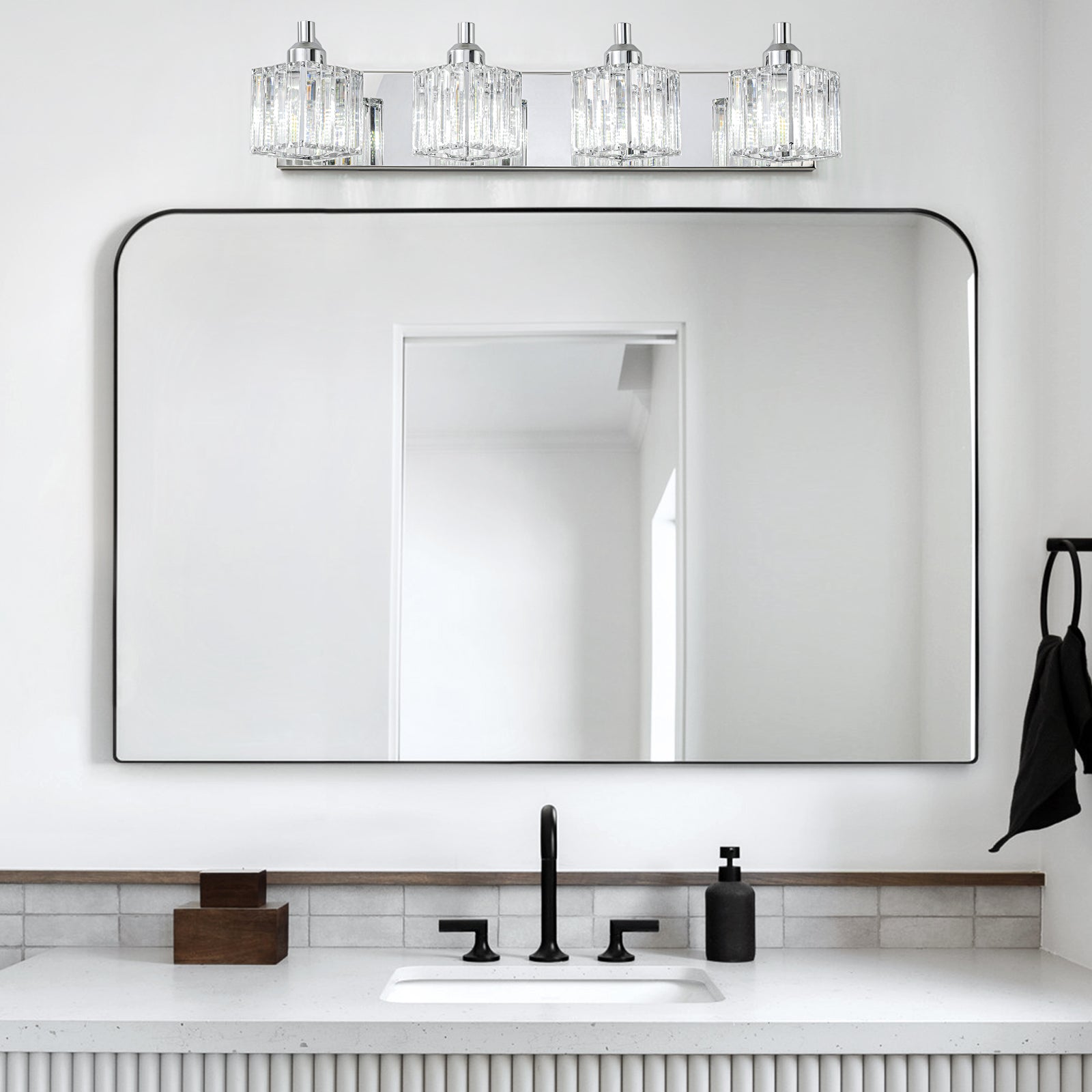 Glowlings 2/3/4/5-Light Modern Sqaure Crystal Bath Vanity Wall Sconce Bathroom Lighting Source