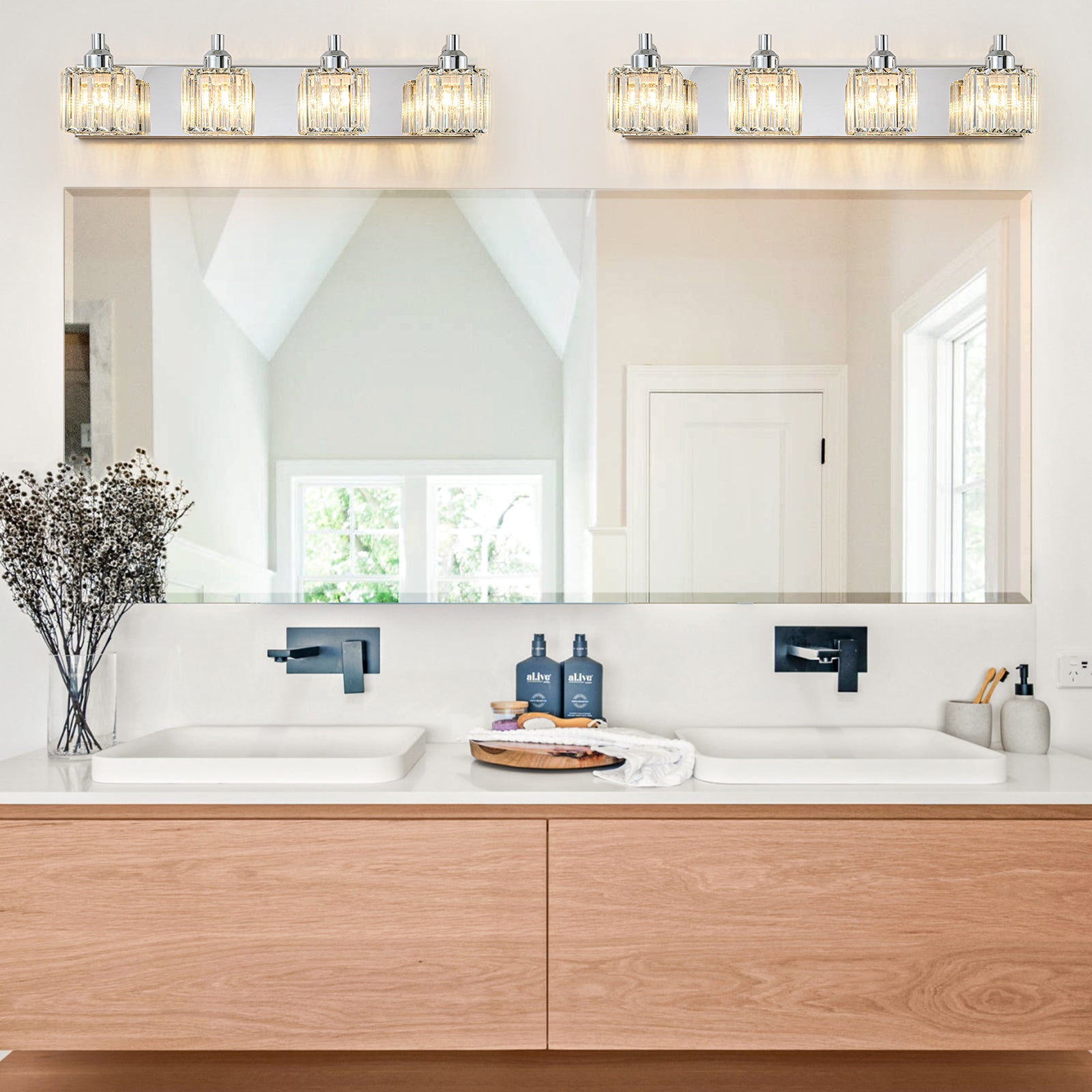 Glowlings 2/3/4/5-Light Modern Sqaure Crystal Bath Vanity Wall Sconce Bathroom Lighting Source