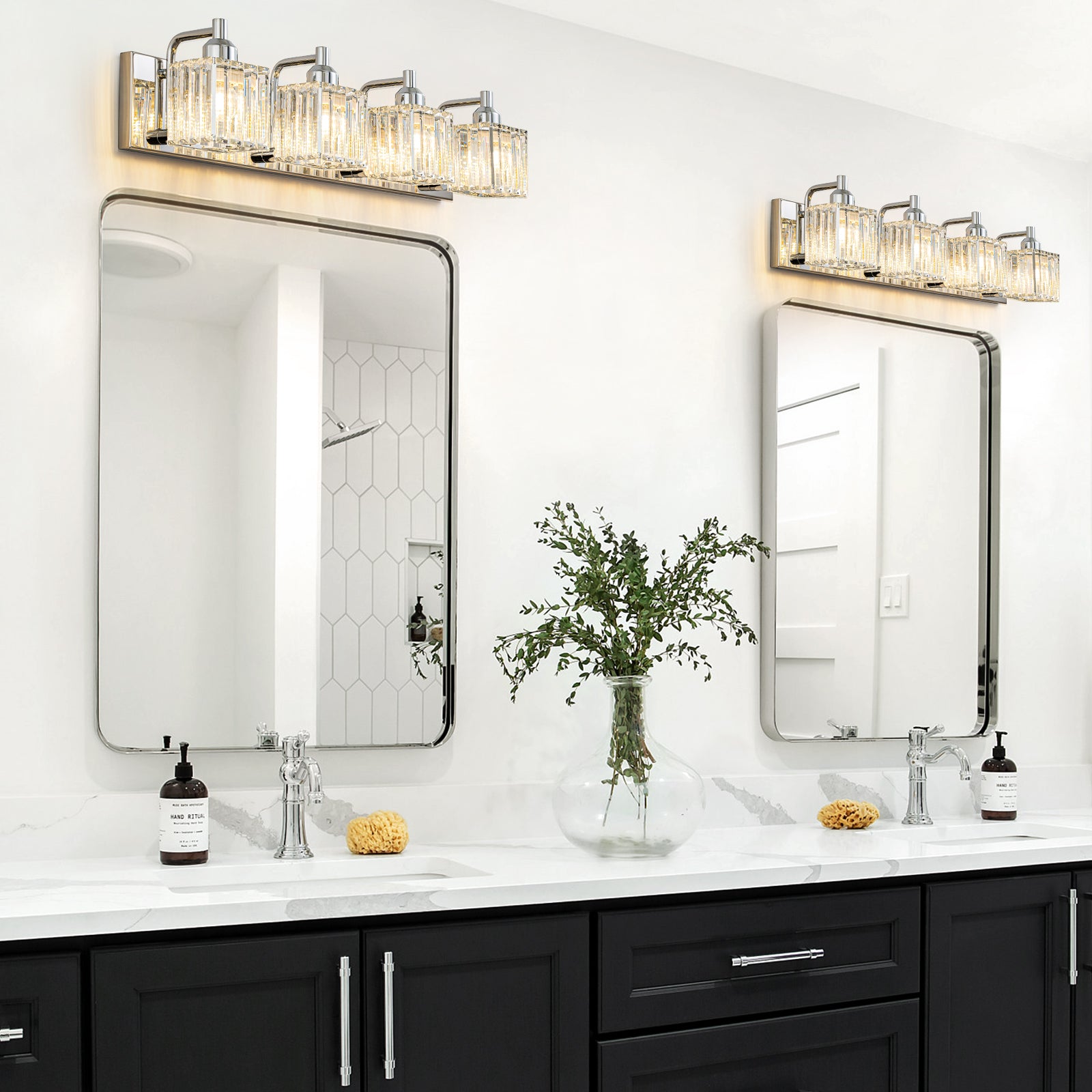 Glowlings 2/3/4/5-Light Modern Sqaure Crystal Bath Vanity Wall Sconce Bathroom Lighting Source