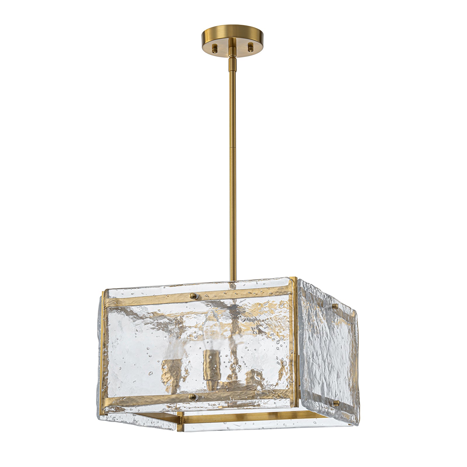 Glowlings 4-light Modern 16"Wide Square Water Ripple Seeded Glass Chandelier