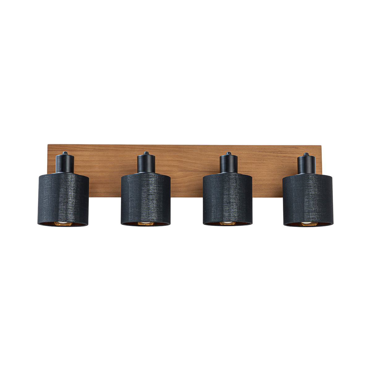 Glowlings 4-Light Modern 180° Swivel Adjustable Wood Bathroom Vanity Light with Black Fabric Shades & Gold Interior