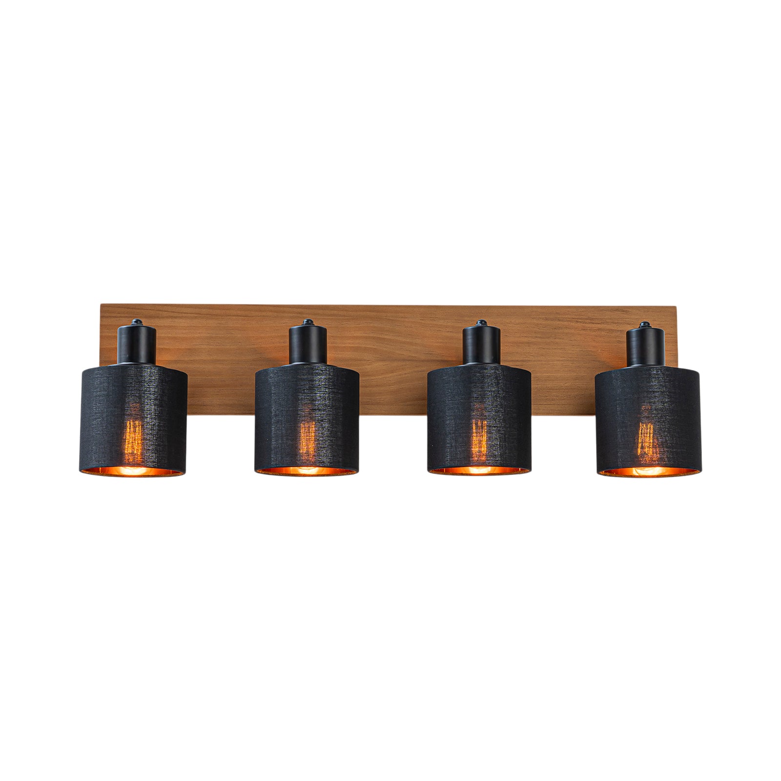 Glowlings 4-Light Modern 180° Swivel Adjustable Wood Bathroom Vanity Light with Black Fabric Shades & Gold Interior